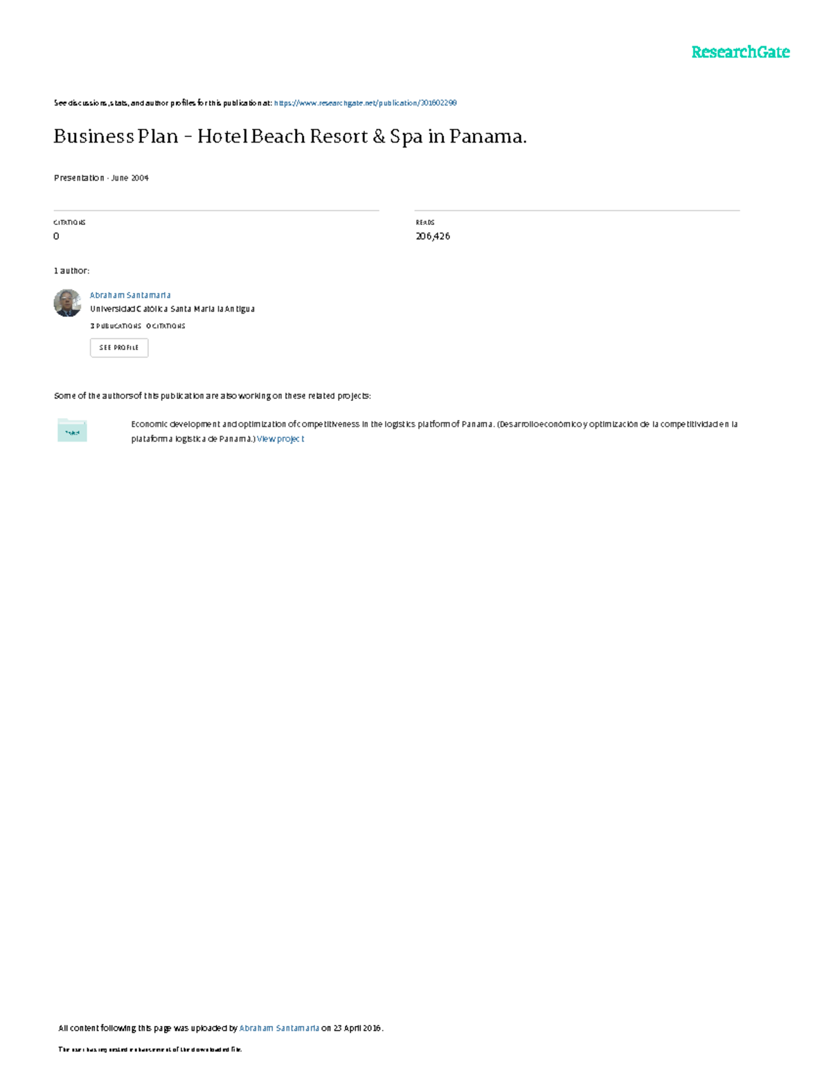 Business Plan-Hotel Beach Resort Spain Panama - See discussions, stats ...