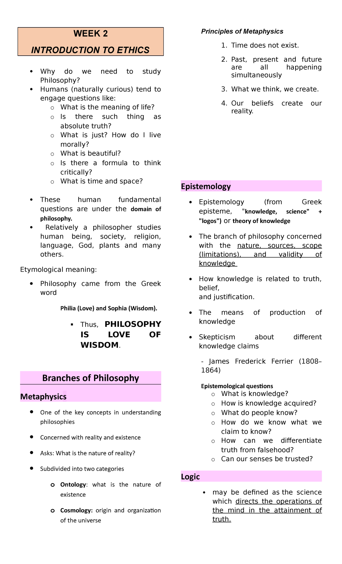 WEEK-2 Ethics- Reviewer - WEEK 2 INTRODUCTION TO ETHICS Why do we need ...
