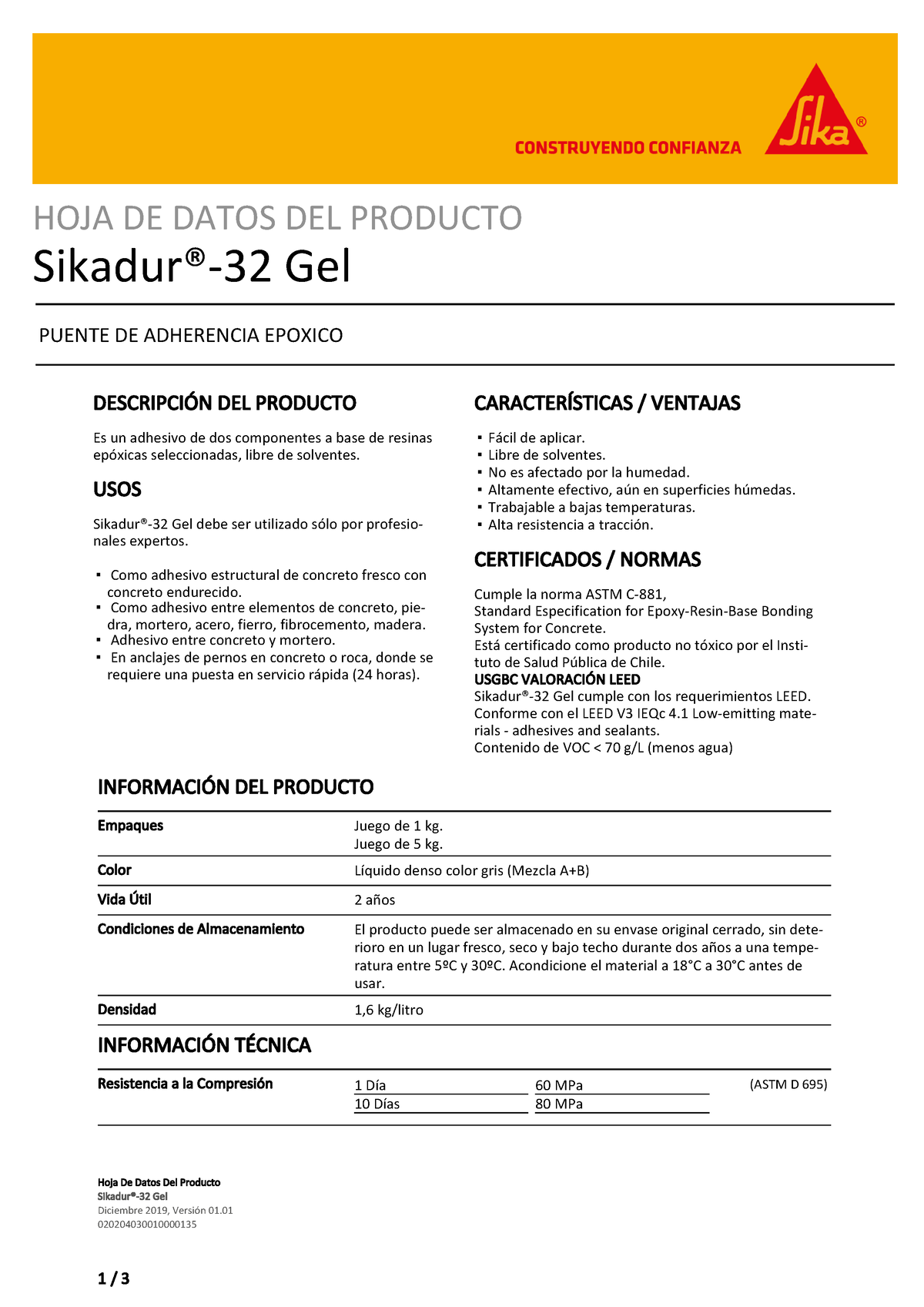 Sikadur -32 Gel - .ggfg - Hoja De Datos Del Producto Sikadur®-32 Gel ...