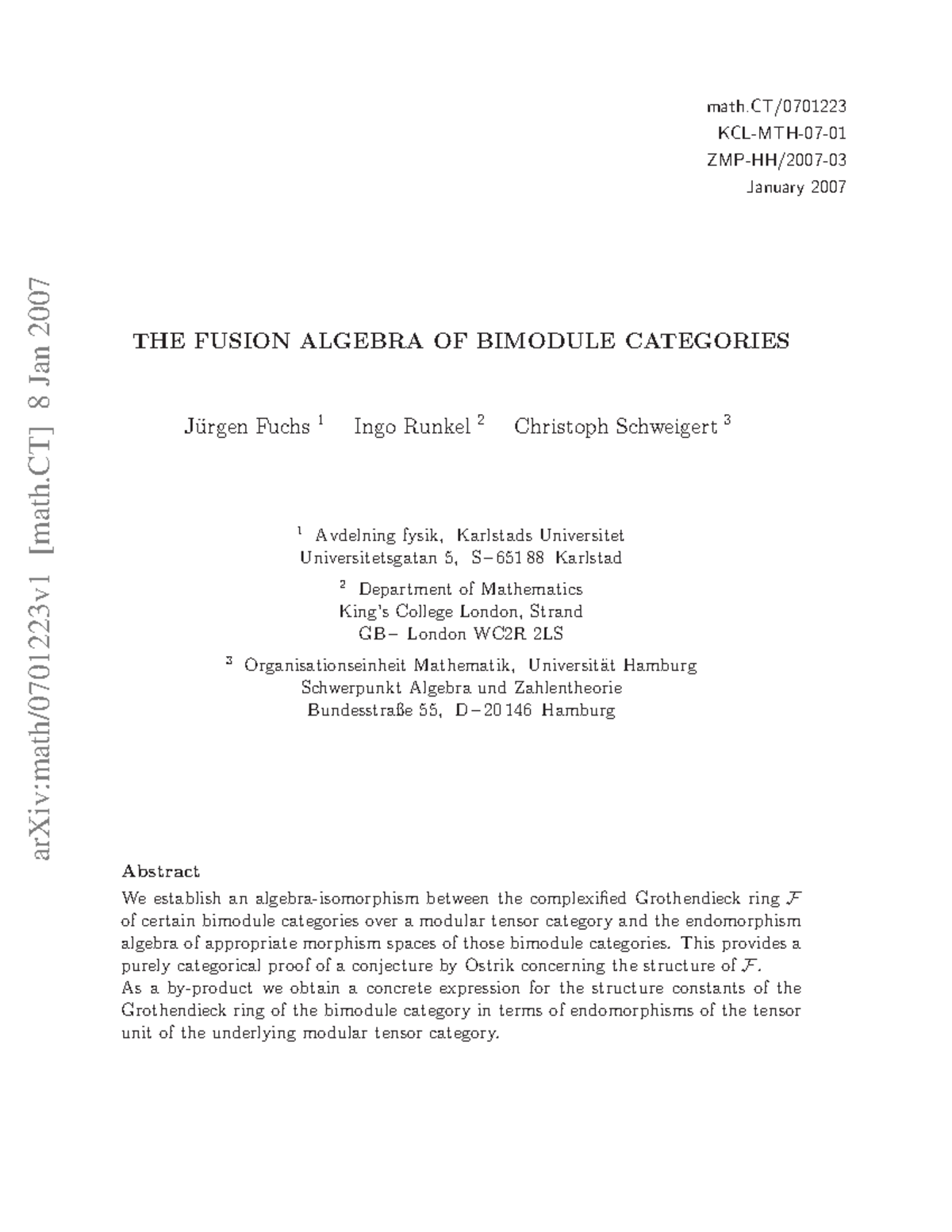 0701223 - Cours - arXiv:math/0701223v1 [math] 8 Jan 2007 math/ KCL-MTH ...