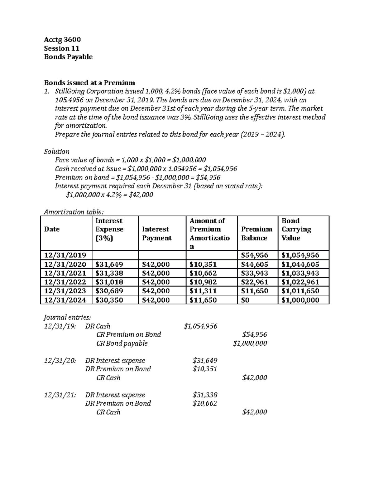 Session 11 In Class Problems Bonds Payable Solution2 Acctg