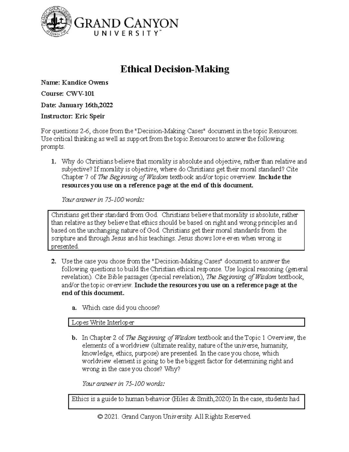 CWV-101-301-RS-T6-T7Ethical Decision Making - Ethical Decision-Making ...