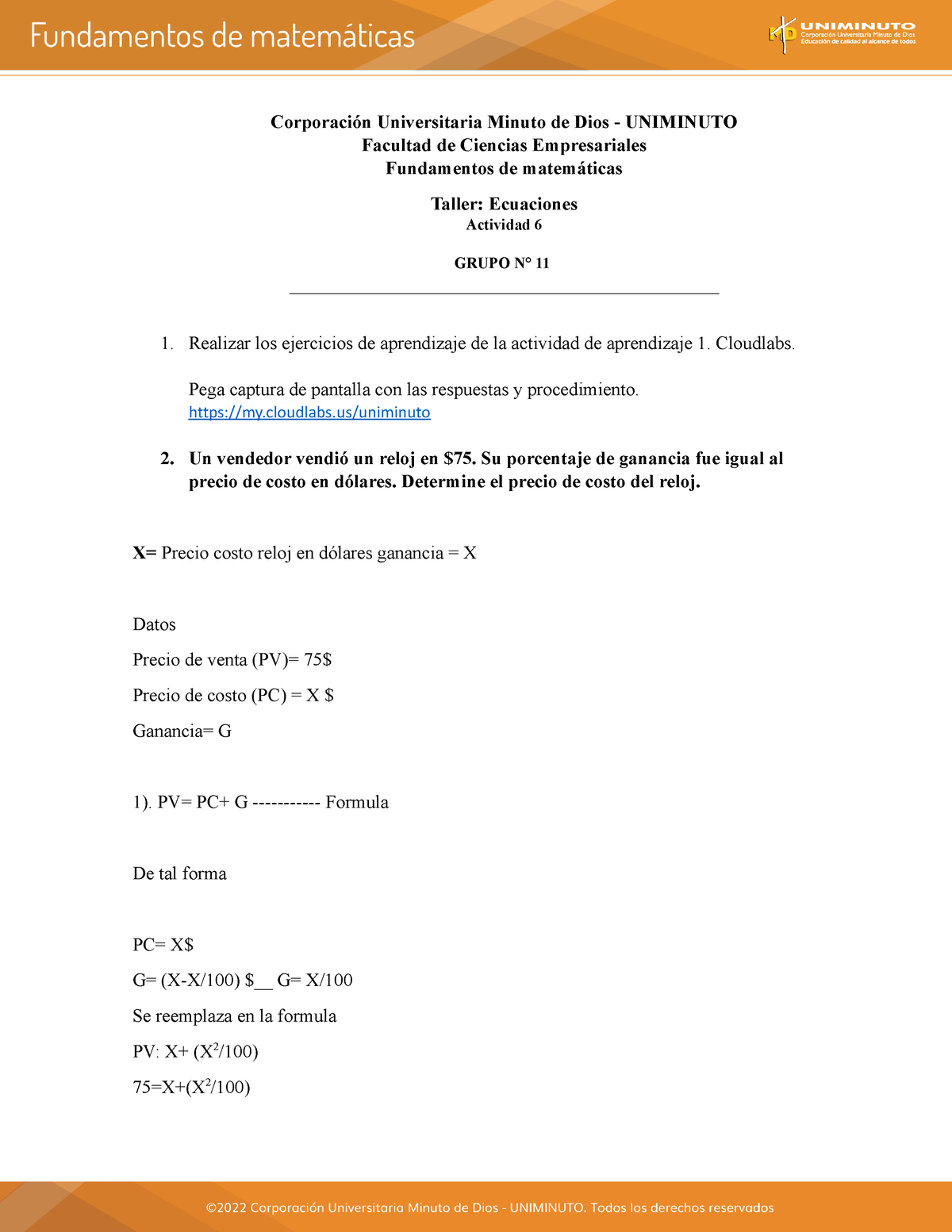 Taller Ecuaciones G11 - Corporación Universitaria Minuto De Dios ...