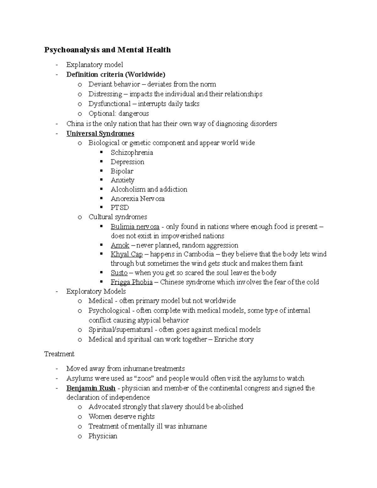 Psychoanalysis and Mental Health Psychoanalysis and Mental Health
