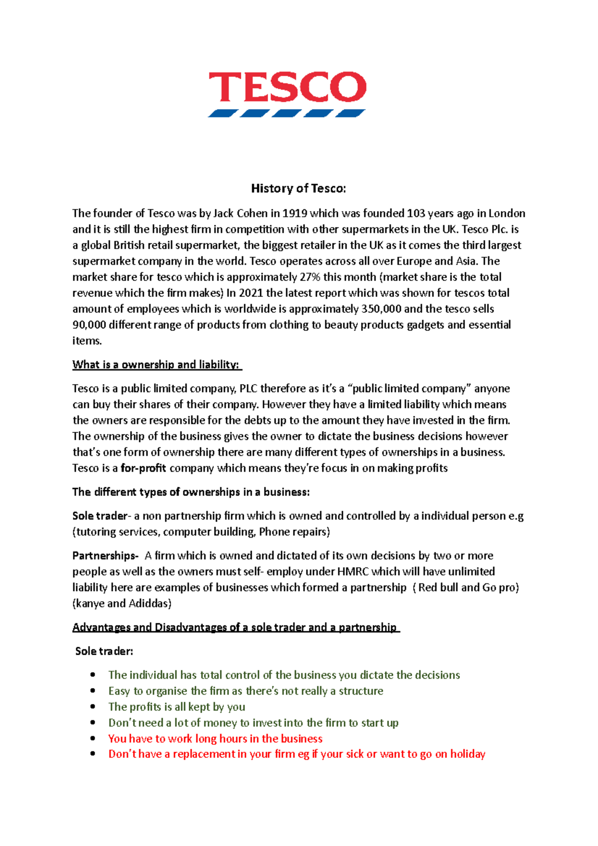 Tesco btech History of Tesco The founder of Tesco was by Jack