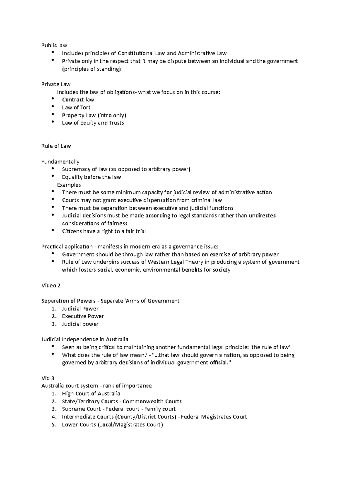 BELE Week 2 - lecture notes - Public law Includes principles of ...