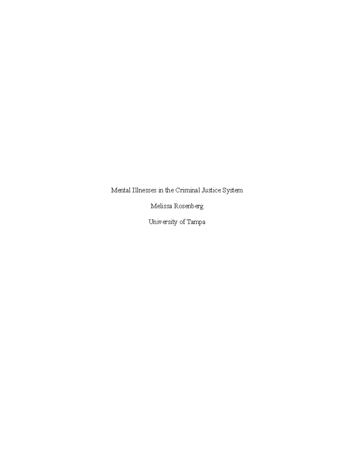 Mental Illnesses in the Criminal Justice System - Introduction In the ...