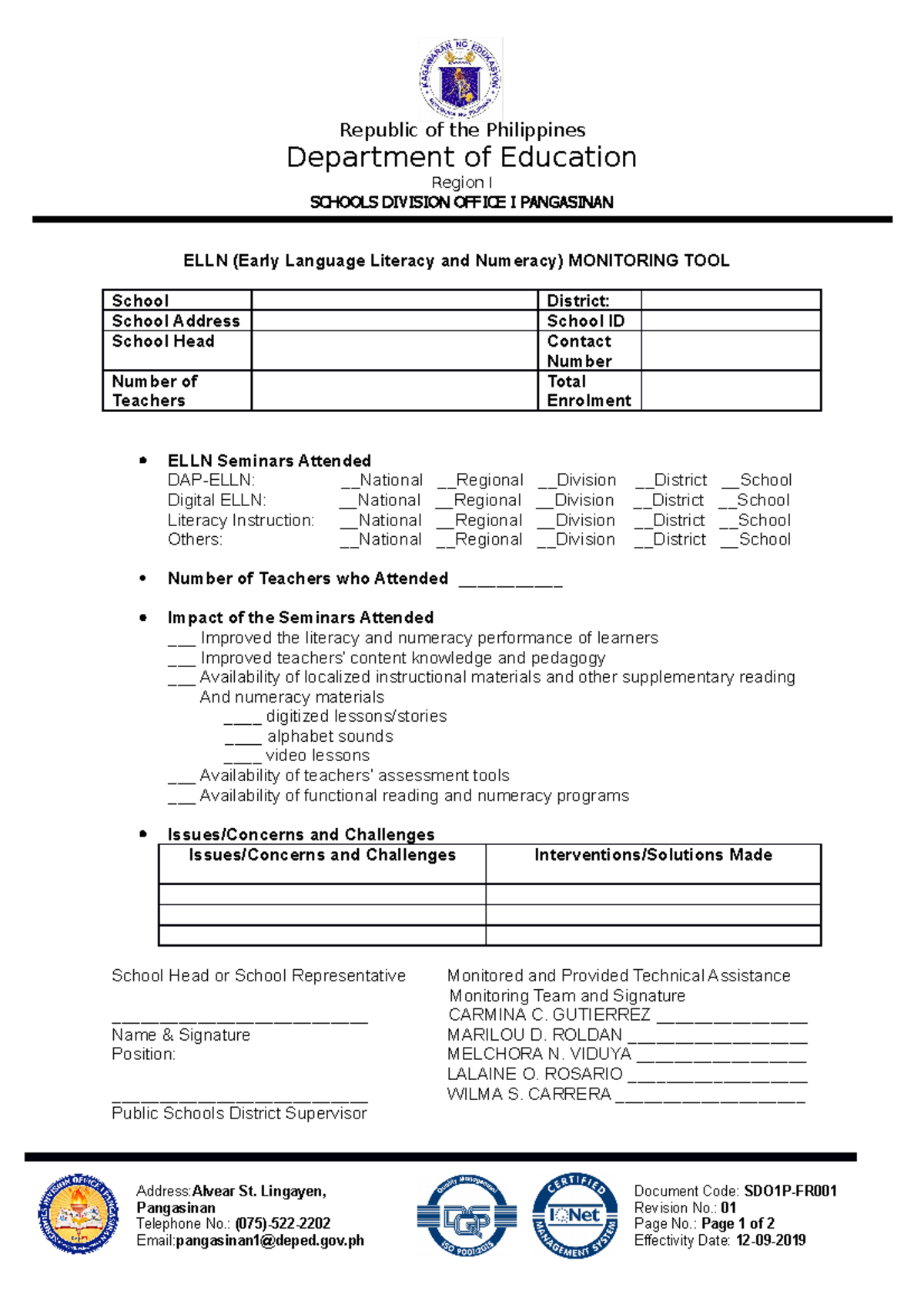 ELLNMonitoringTool Republic of the Philippines Department of