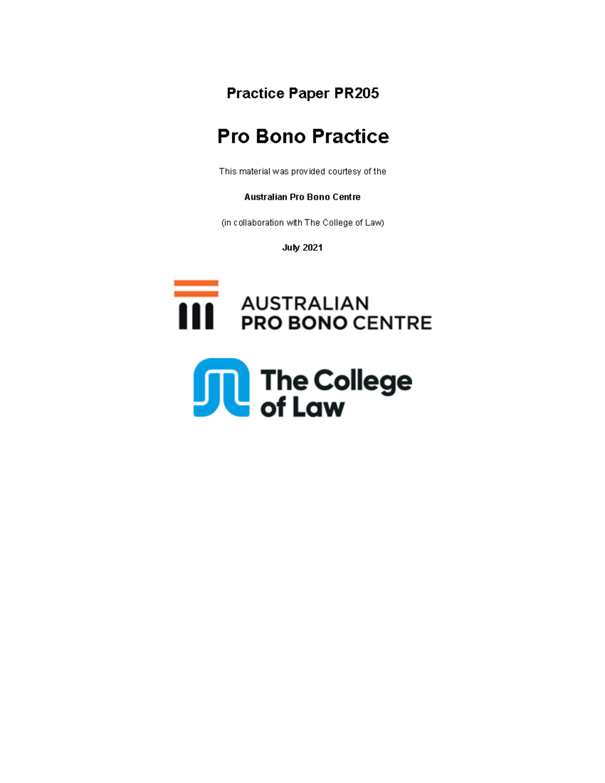 Practice Paper PR205 Pro Bono Practice - Practice Paper PR Pro Bono ...