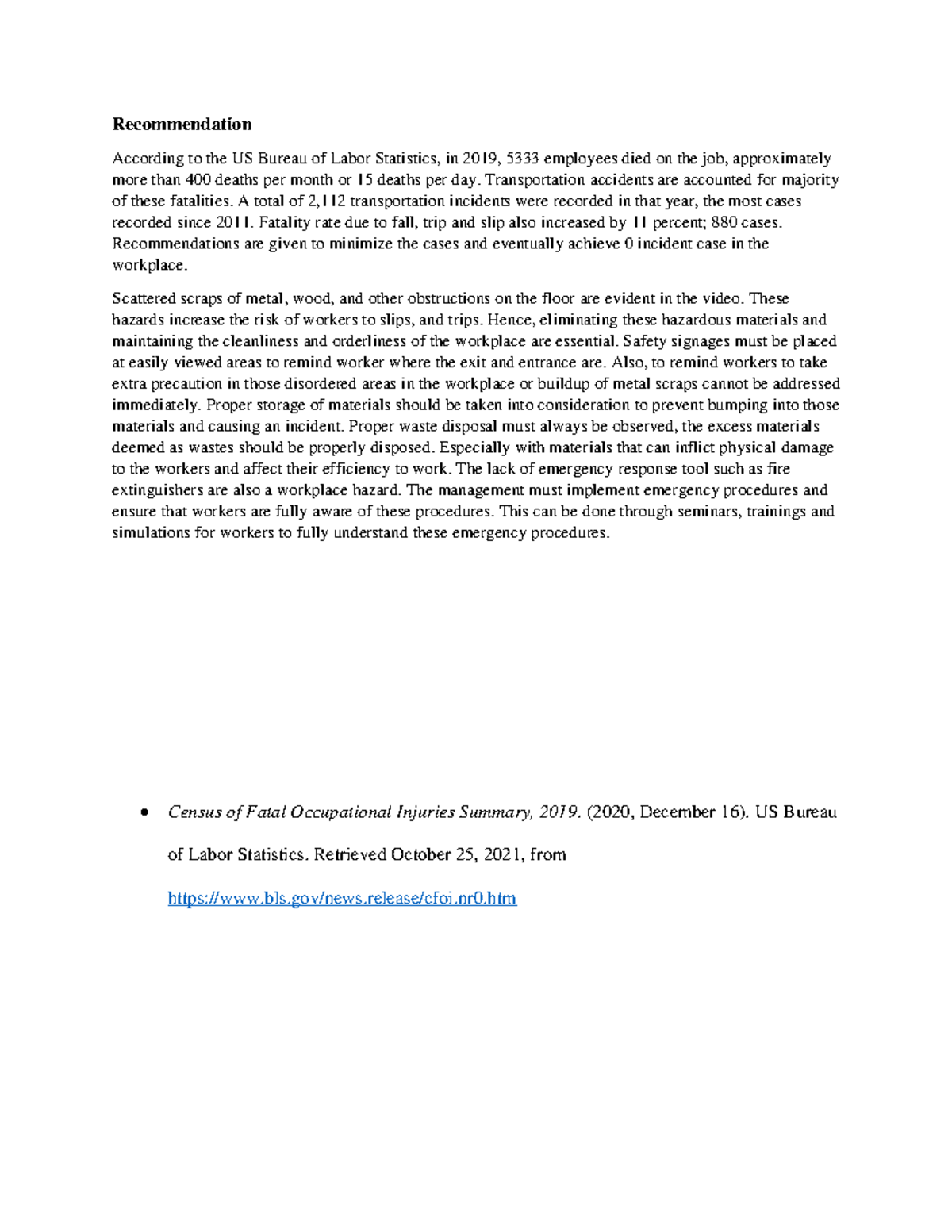 Recommendation - Safety Engineering - Recommendation According to the ...