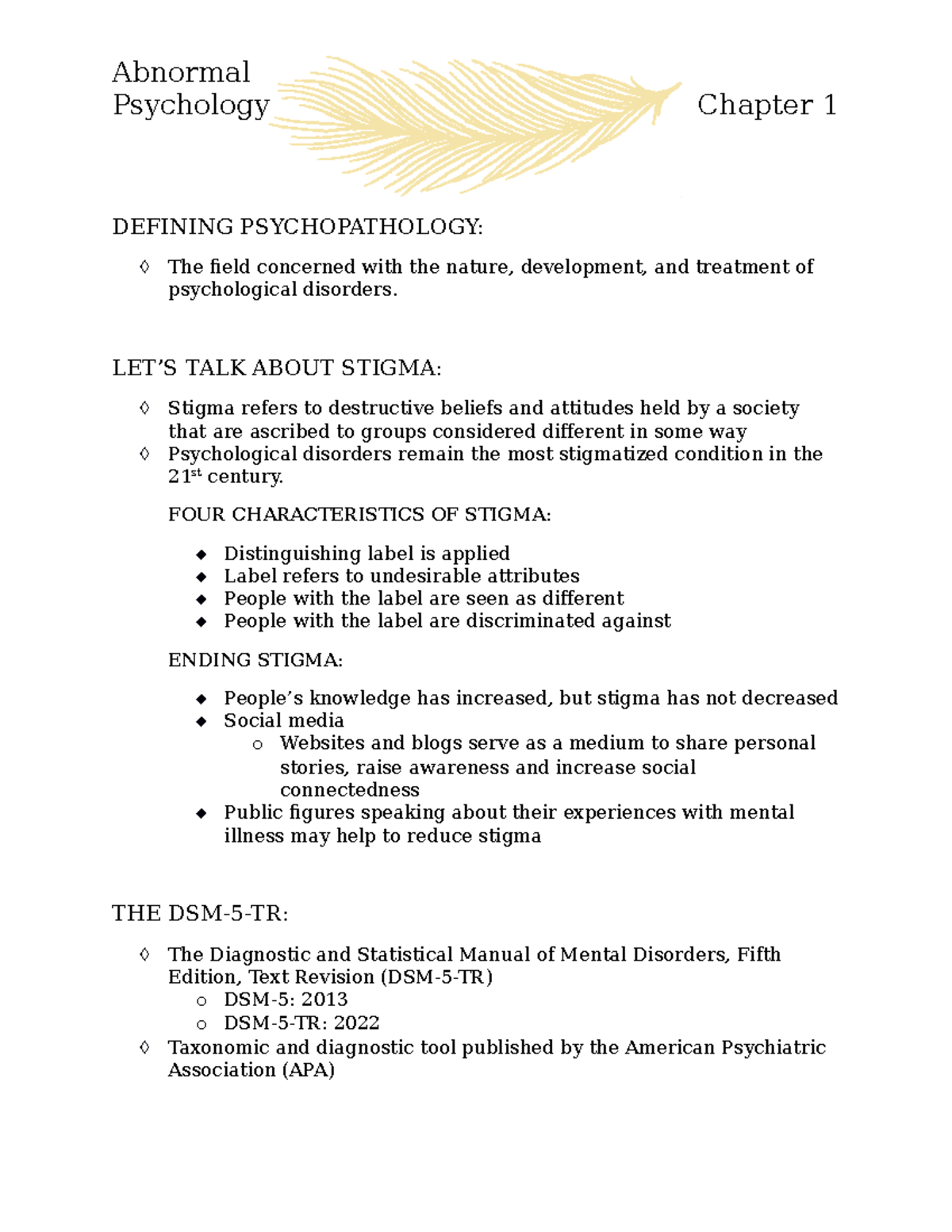 CH1 Notes - Introduction and Historical Overview - Psychology Chapter 1 ...
