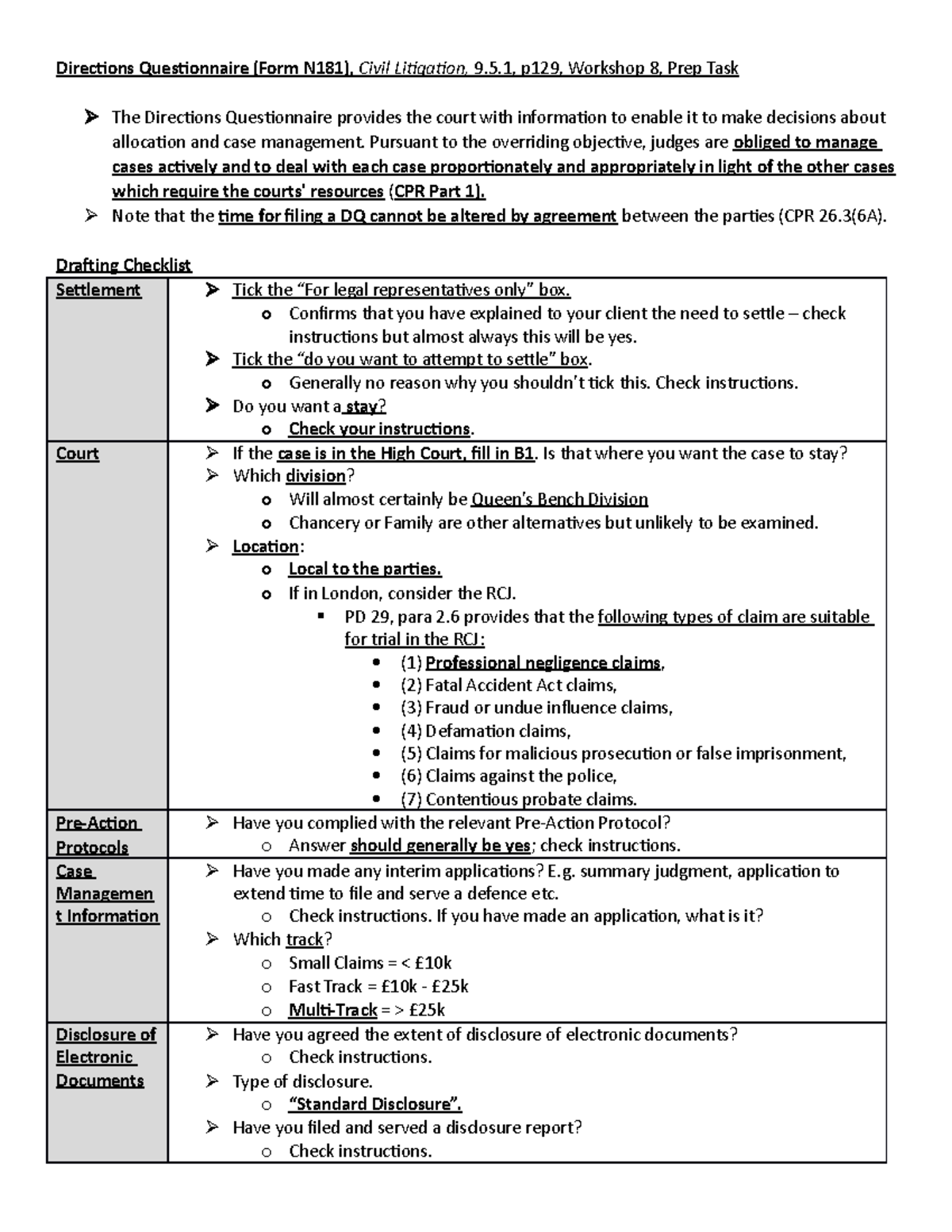 Directions Questionnaire Checklist - Directions Questionnaire (form 