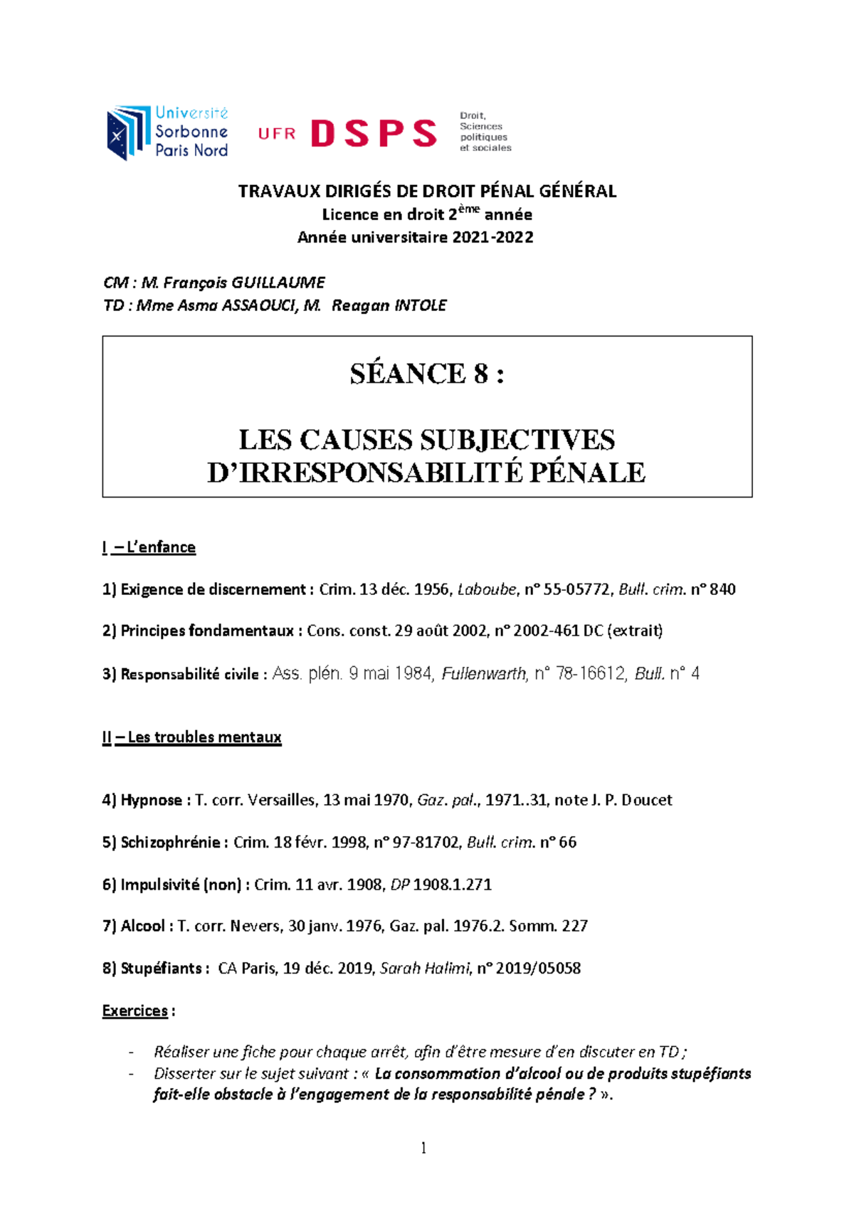 Cause Subjective D'irresponsabilité Pénale www.studocu.com