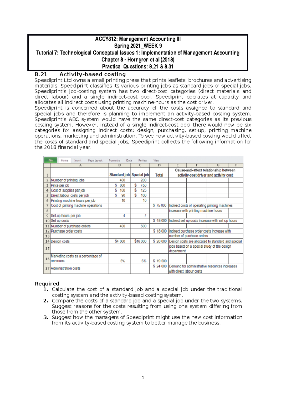 ACCY 312 Tute 7 Wk9 ABC - Practice Questions - ACCY312: Management ...