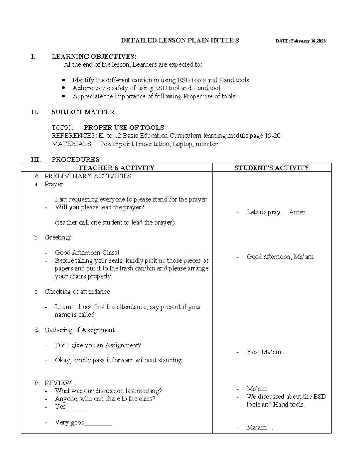 LP TLE - LESSON PLAN IN ICT - DETAILED LESSON PLAIN IN TLE 8 DATE ...