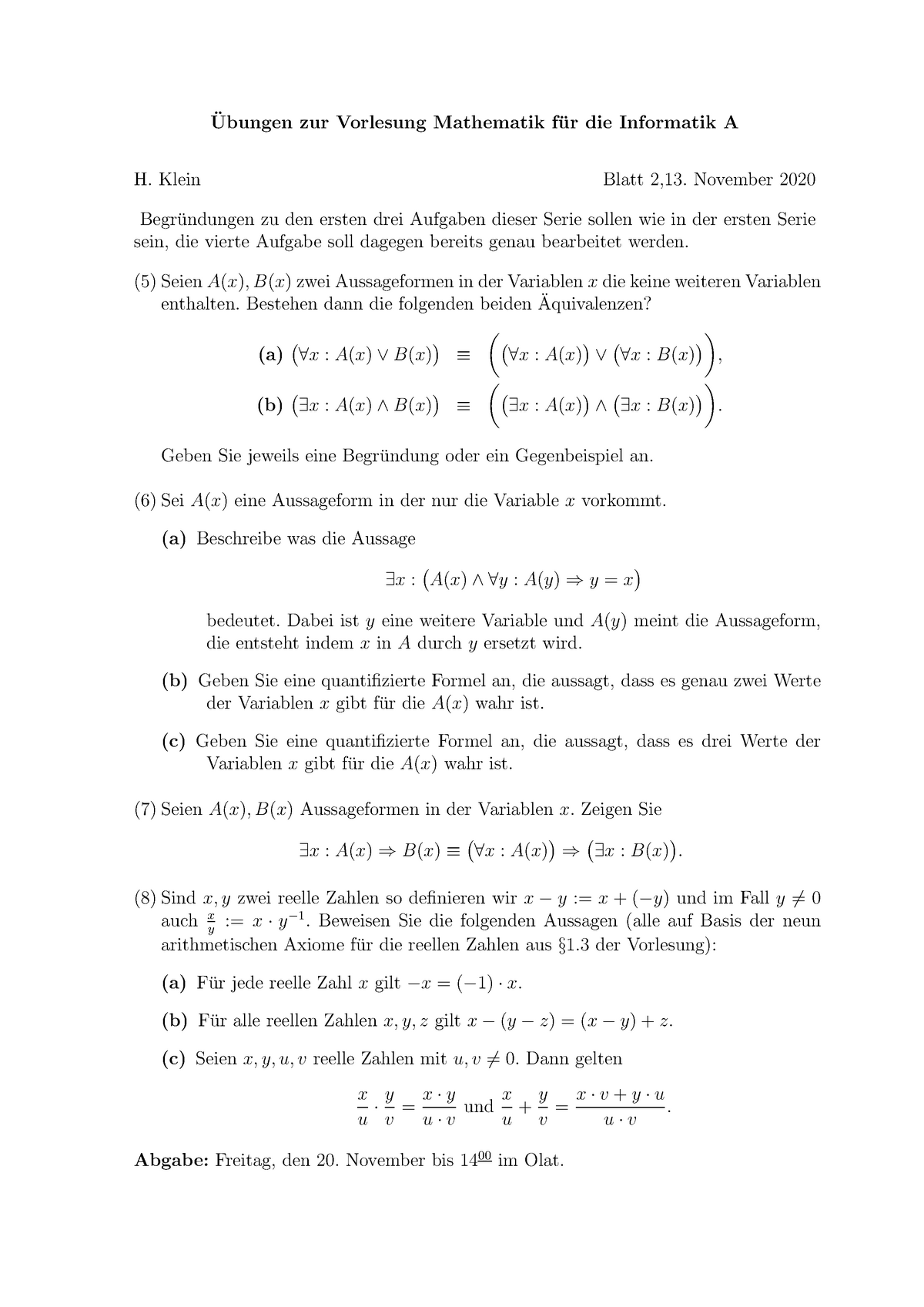 Serie 2 - Übungsaufgabe 2 - Ubungen Zur Vorlesung Mathematik F ̈ ̈ur ...