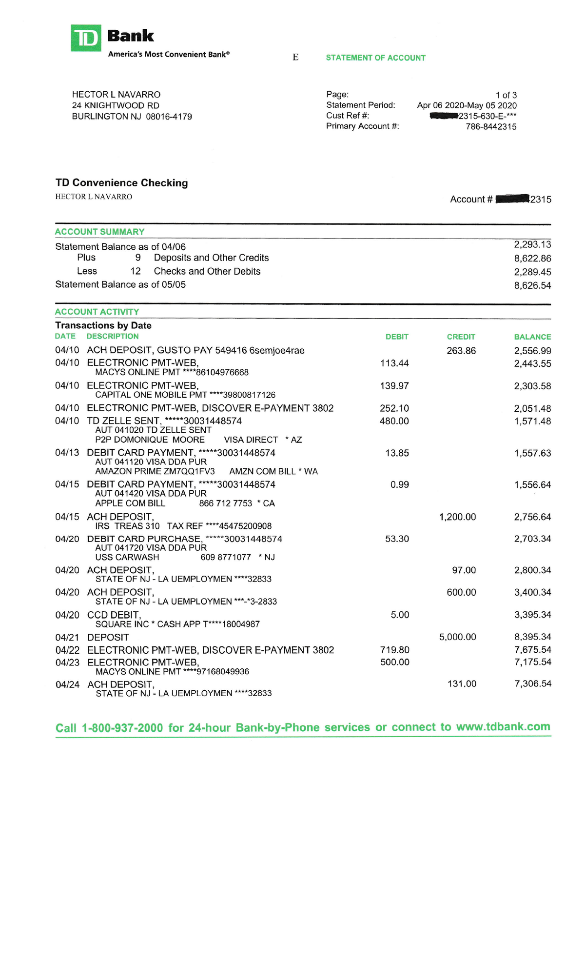 TD Personal Statement May - IEl l*3,:,,** convenient Banko HECTOR L ...