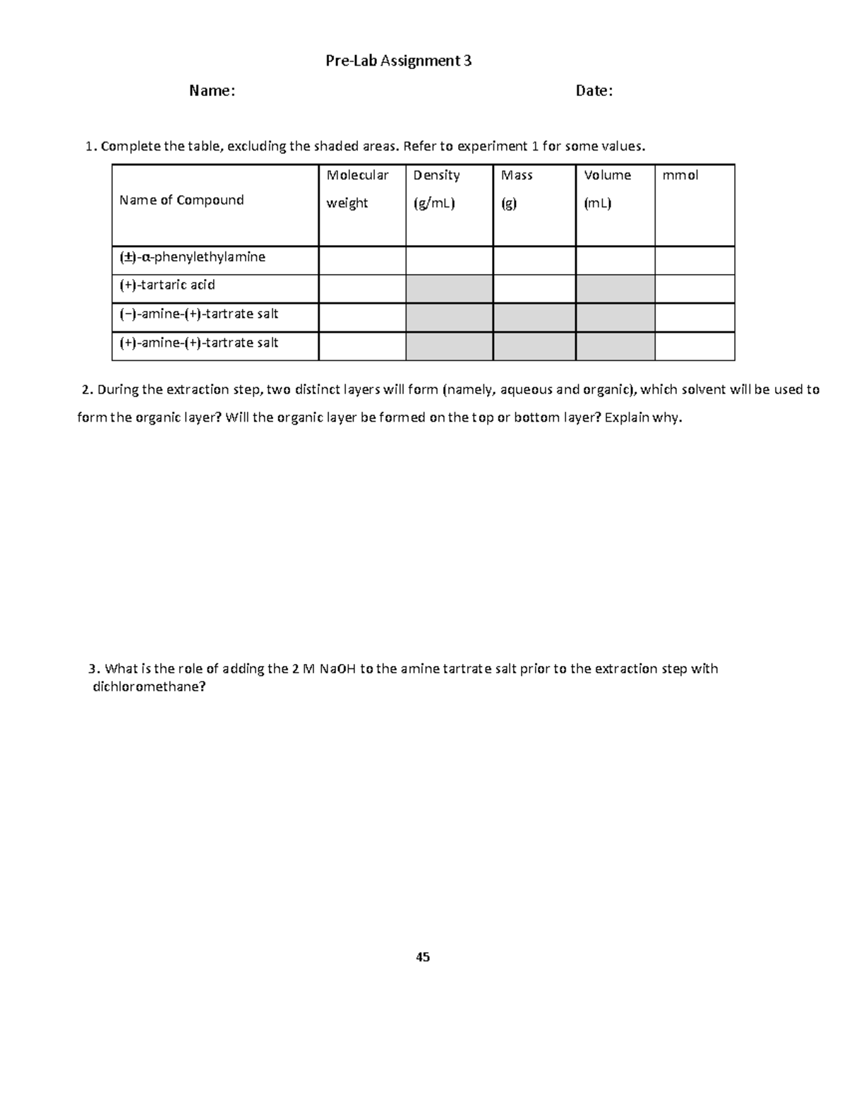 Pre Lab 3 Lab Report 3 - 45 Pre-Lab Assignment 3 Name: Date: 1 ...