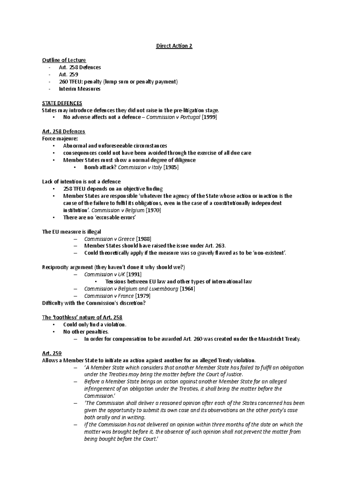 Direct Action 2 - Lecture notes 4 - Direct Action 2 Outline of Lecture ...