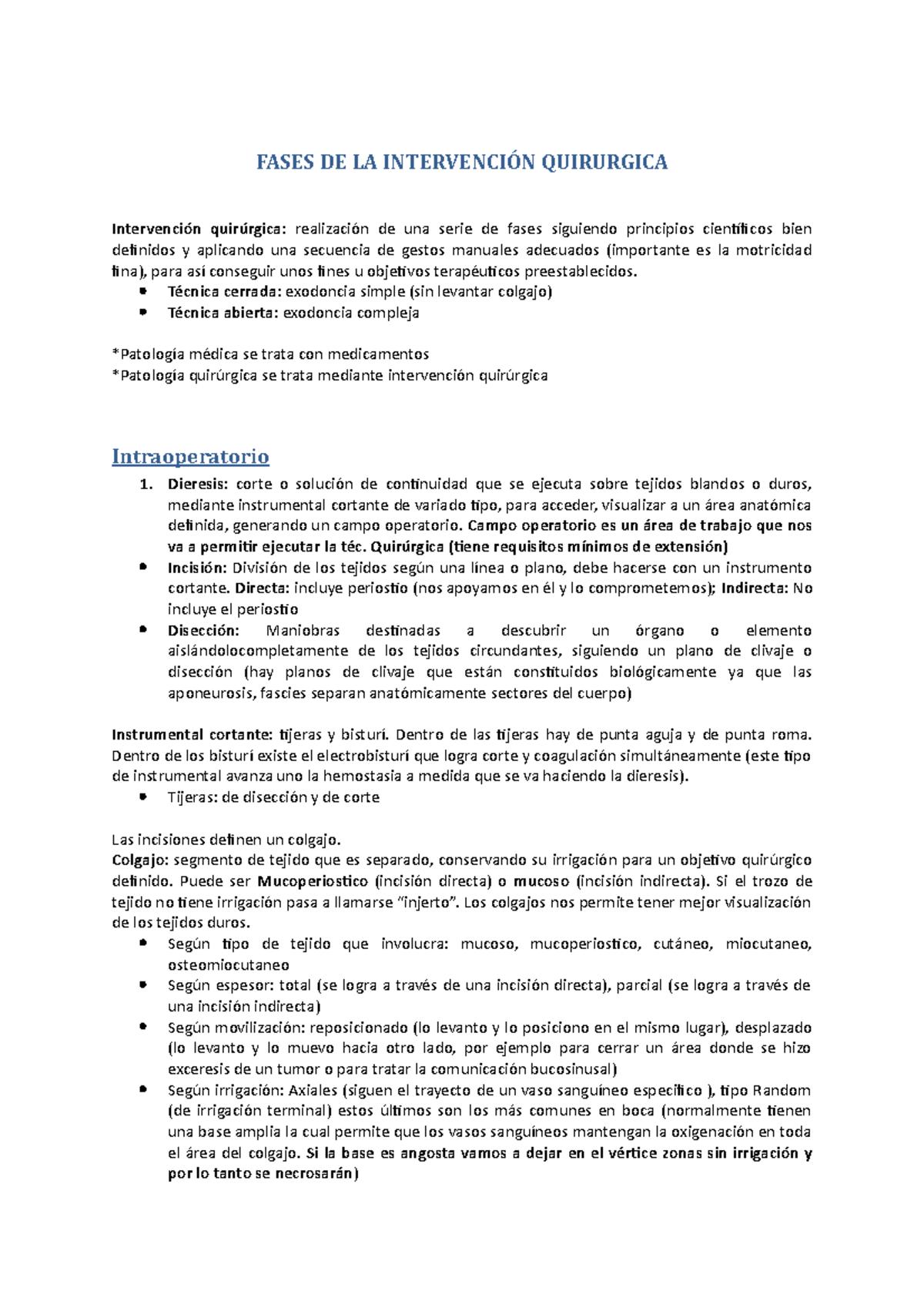 Fases de la Intervención Quirúrgica FASES
