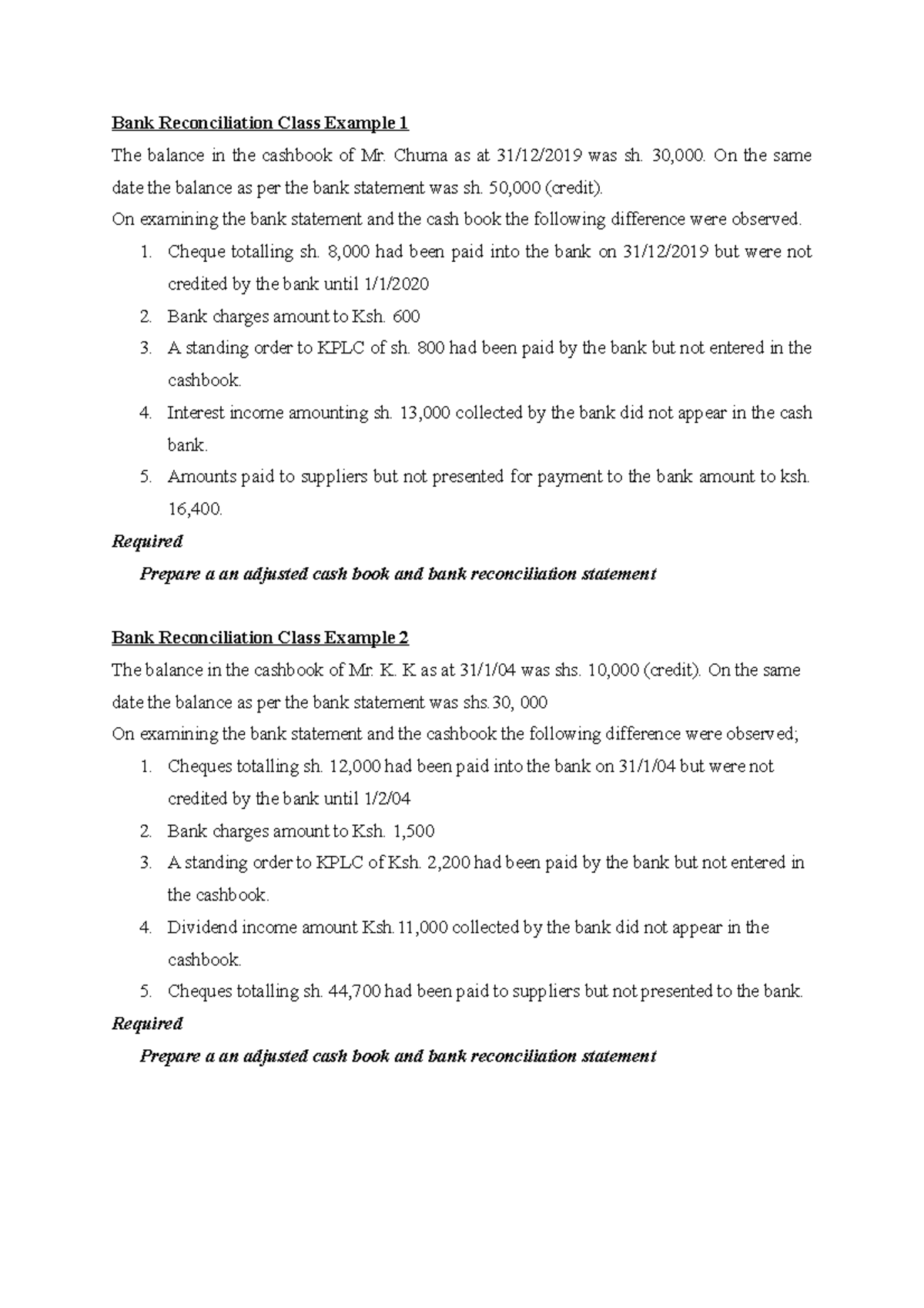 Bank Reconciliation Examples - Bank Reconciliation Class Example 1 The ...