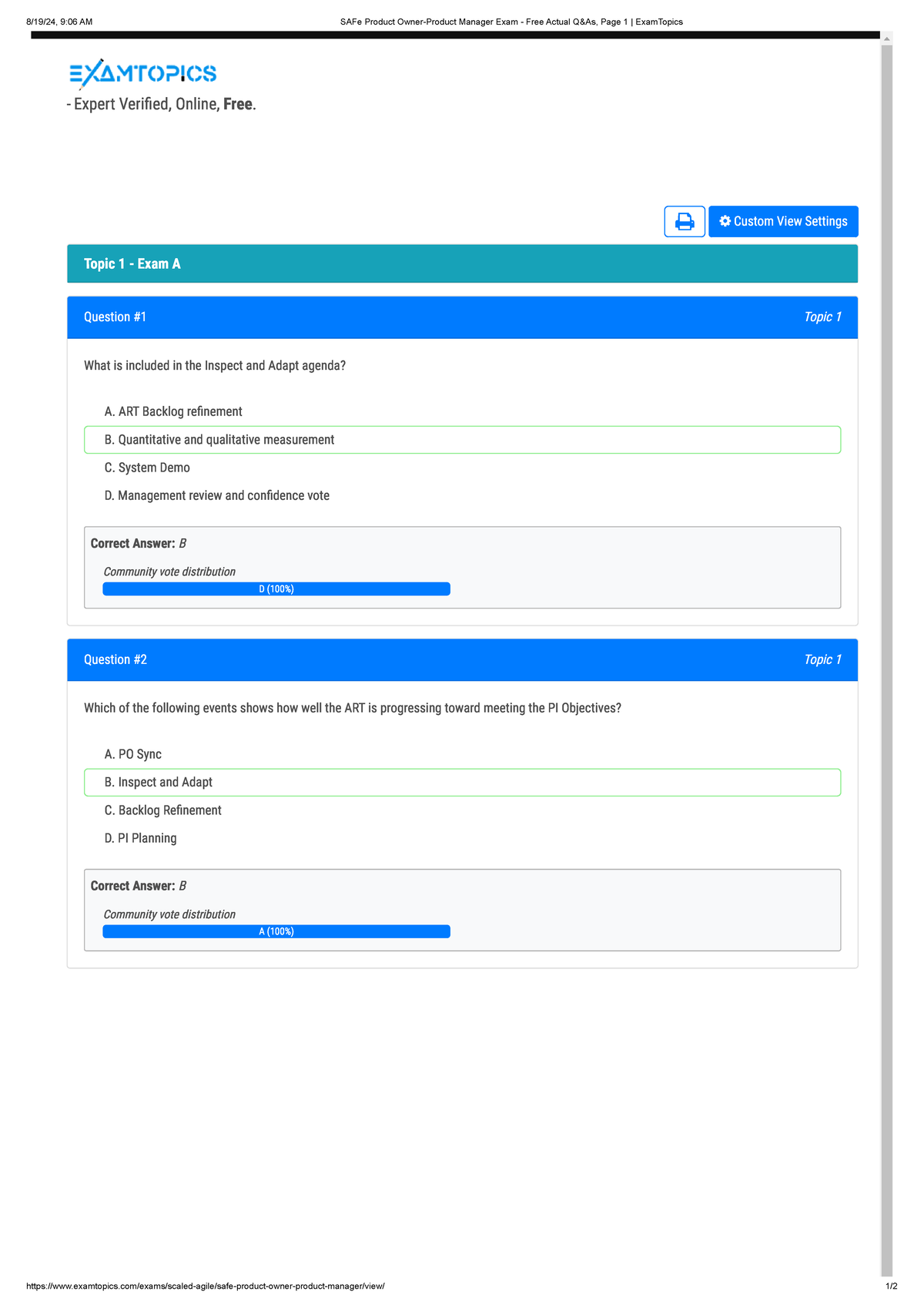 ETPg1 - SAmple - Expert Veried, Online, Free. Custom View Settings ...