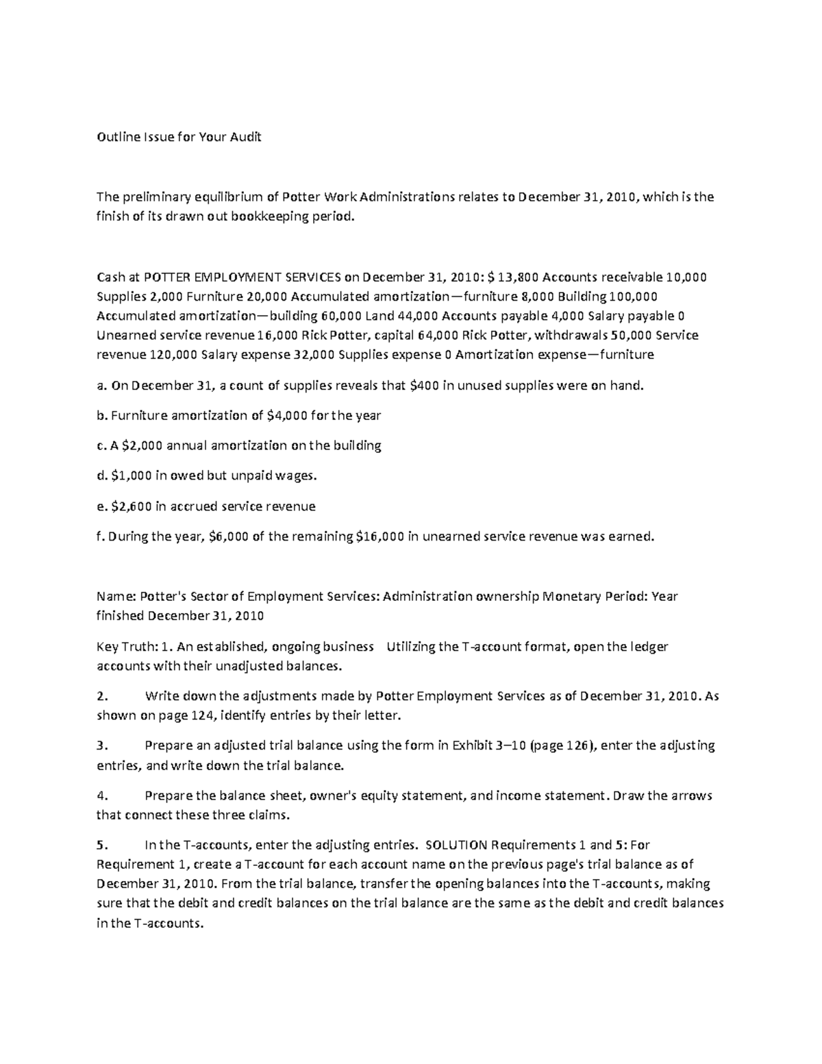 Accounting48 N/A Outline Issue for Your Audit The preliminary
