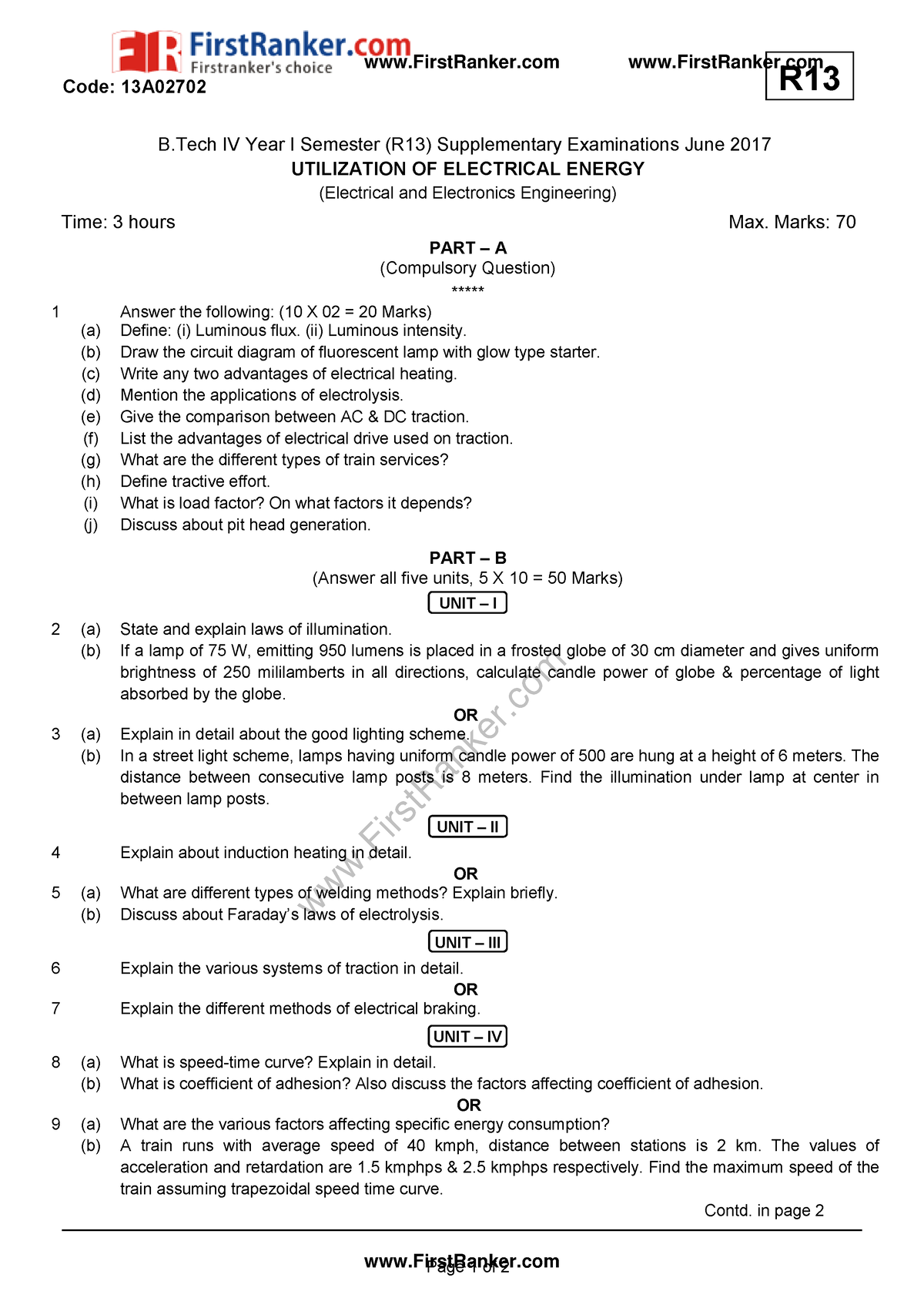 Uee previous papers 4 1 eee jntua pdf FirstRanker Code 13A0