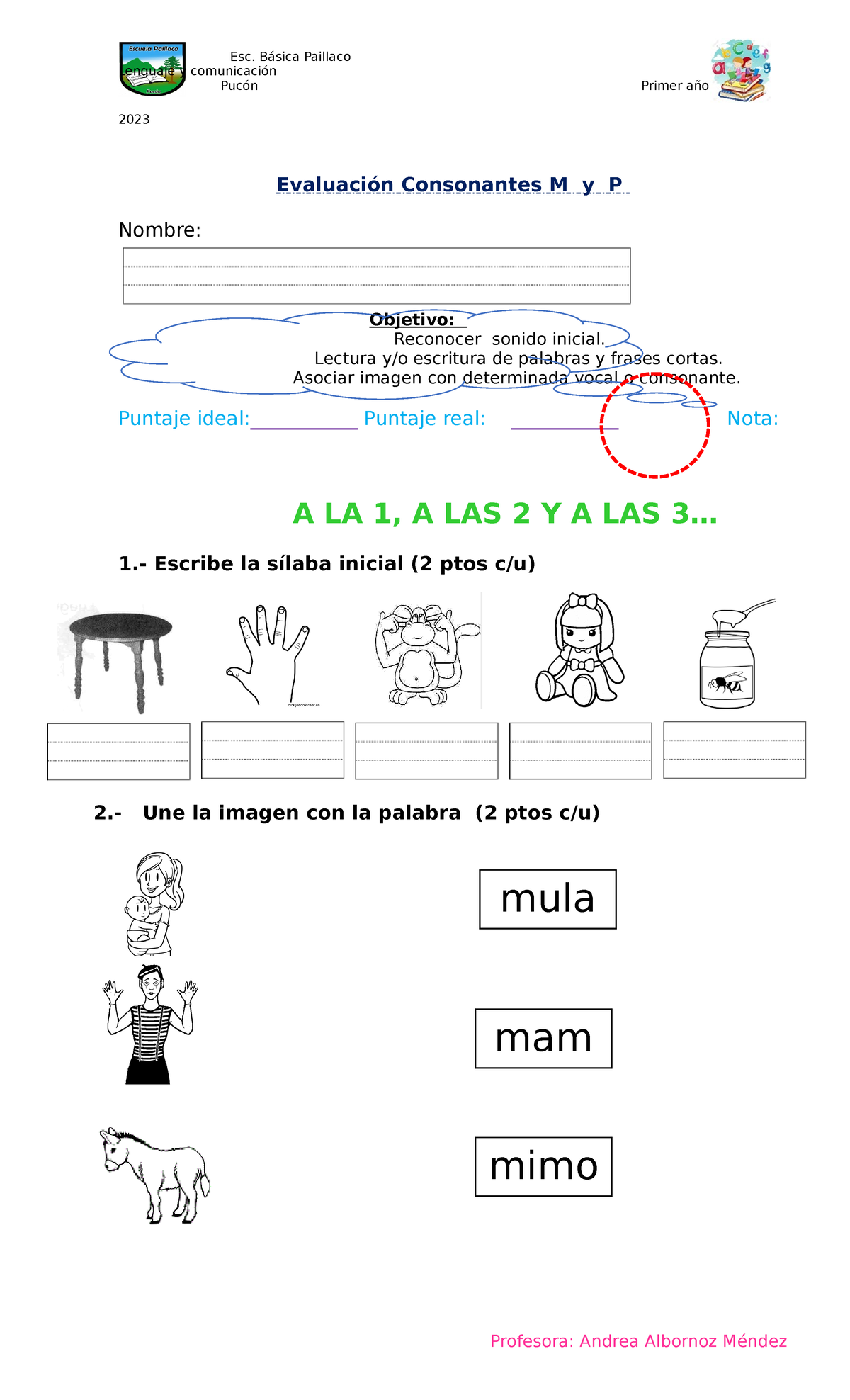 Evaluacion M Y P Lenguaje Y Comunicaci N Puc N Primer A O