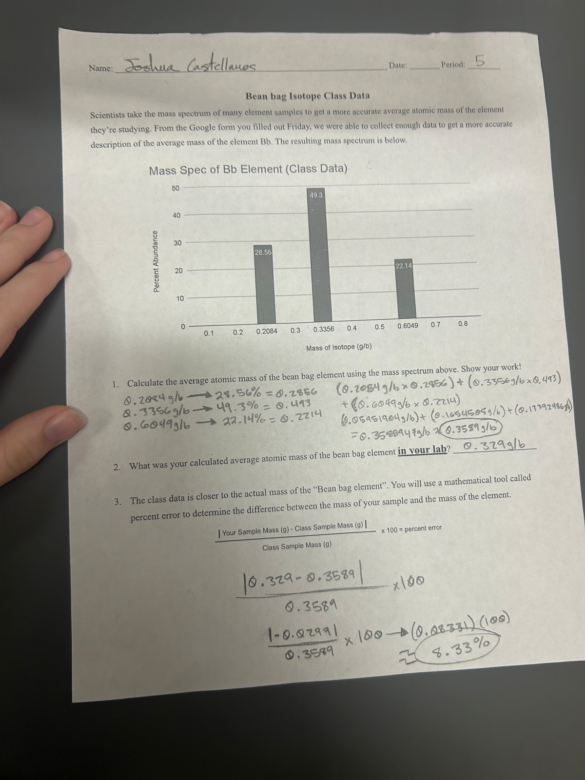 IMG 4690 isotopes Name Joshua Castellaues Date Period 5 Bean bag Isotope Class Data Studocu