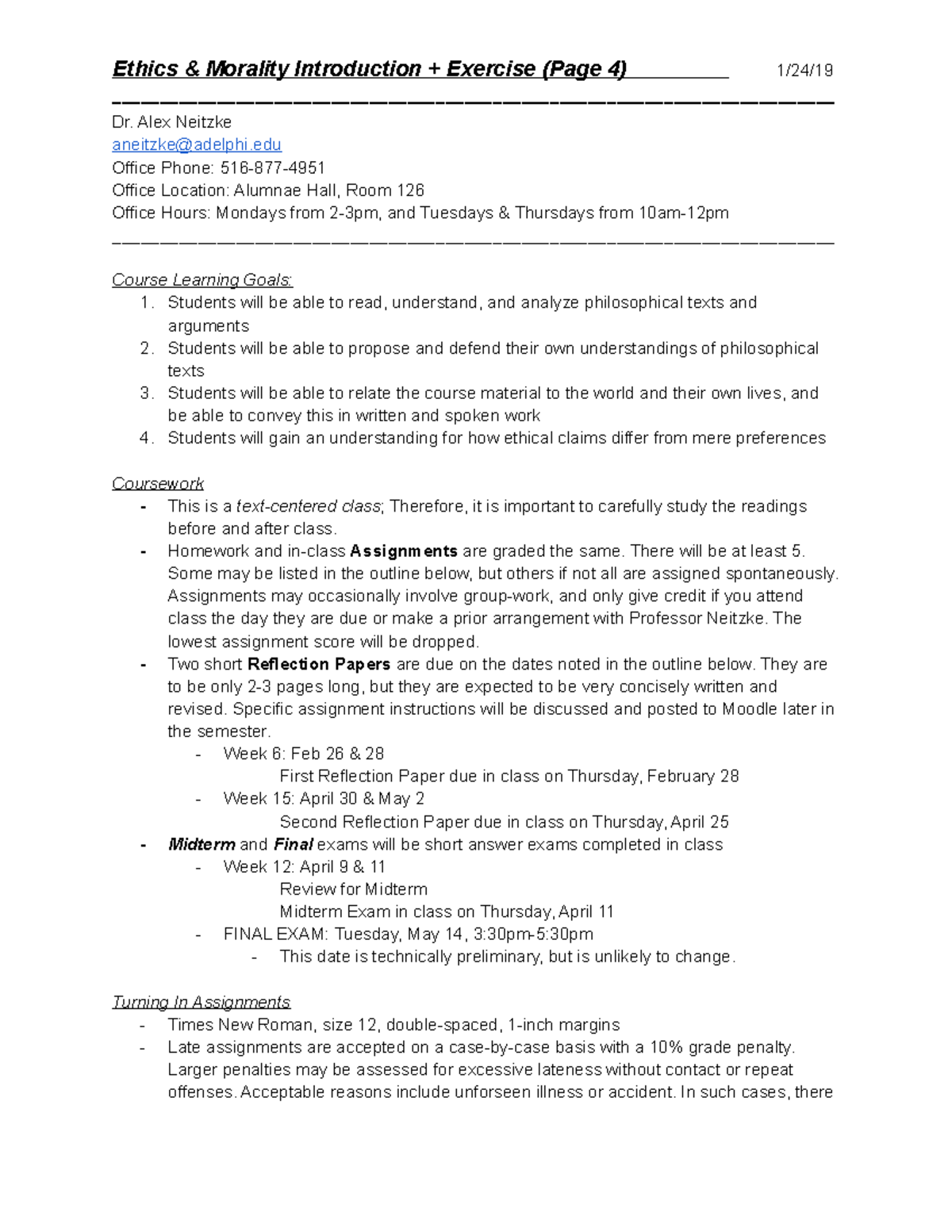 1 24 19 - Ethics and Morality Introduction + Exercise - - Studocu