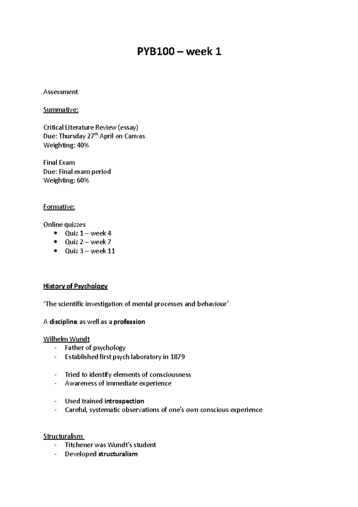 PYB100 Lec - Week 1 - Notes - PYB100 – Week 1 Assessment Summative ...