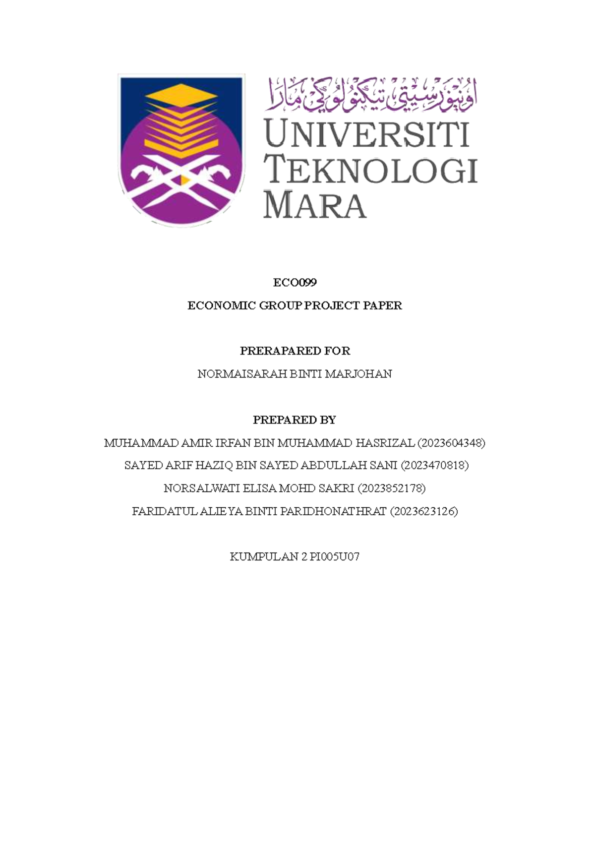 Economic Group Project Paper Group 2 - ECO ECONOMIC GROUP PROJECT PAPER ...