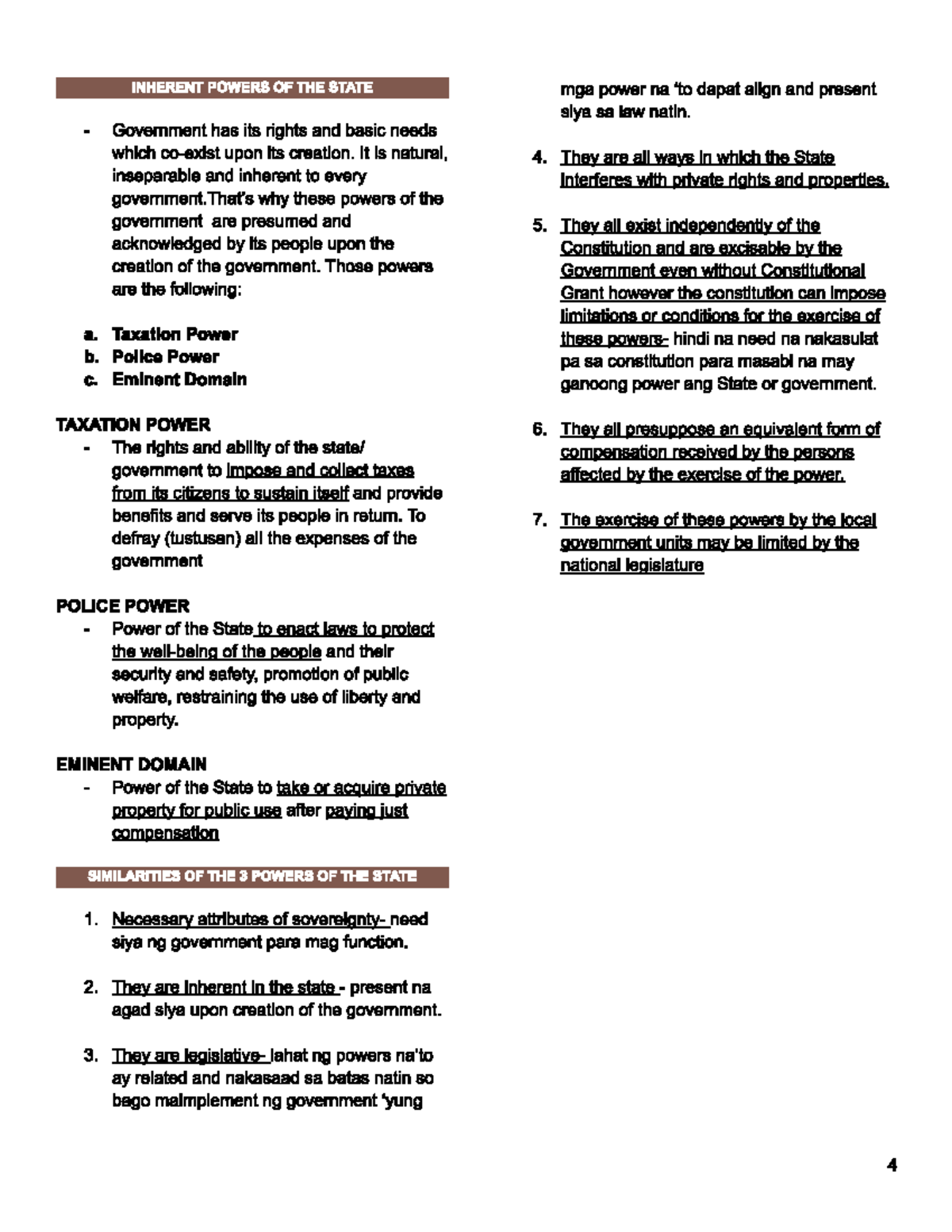 Page 4 - personal notes - INHERENT POWERS OF THE STATE mga power na ...