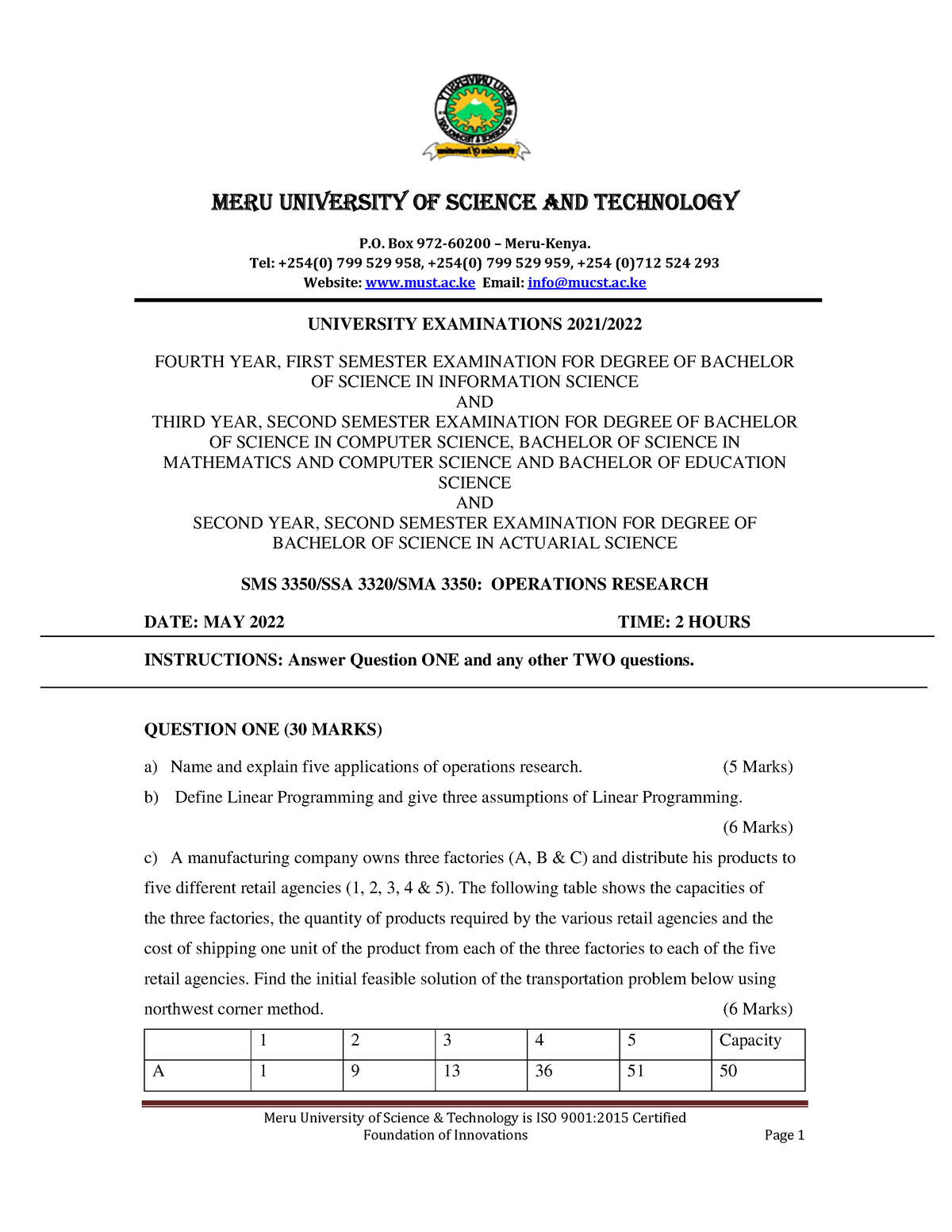 Operations Research - Meru University of Science & Technology is ISO ...