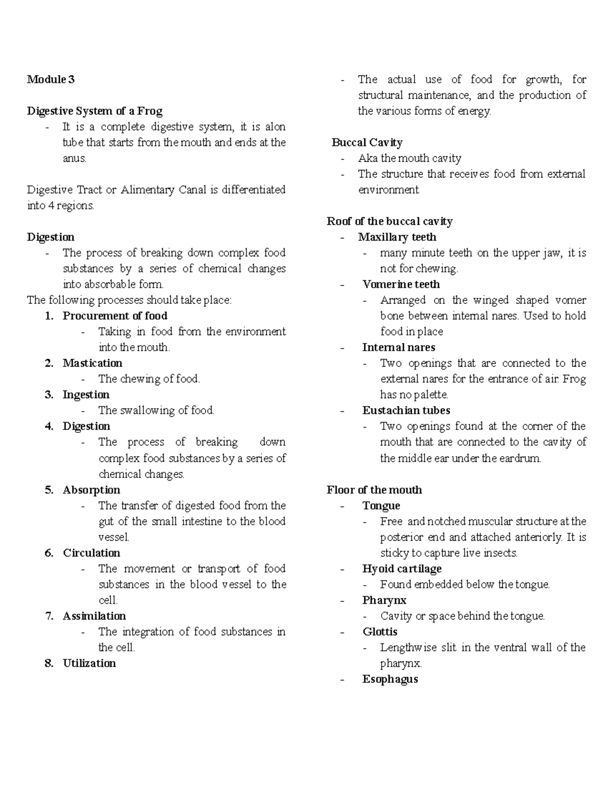 Gen Zoo Lab 2 - 1st year - Module 3 Digestive System of a Frog - It is ...