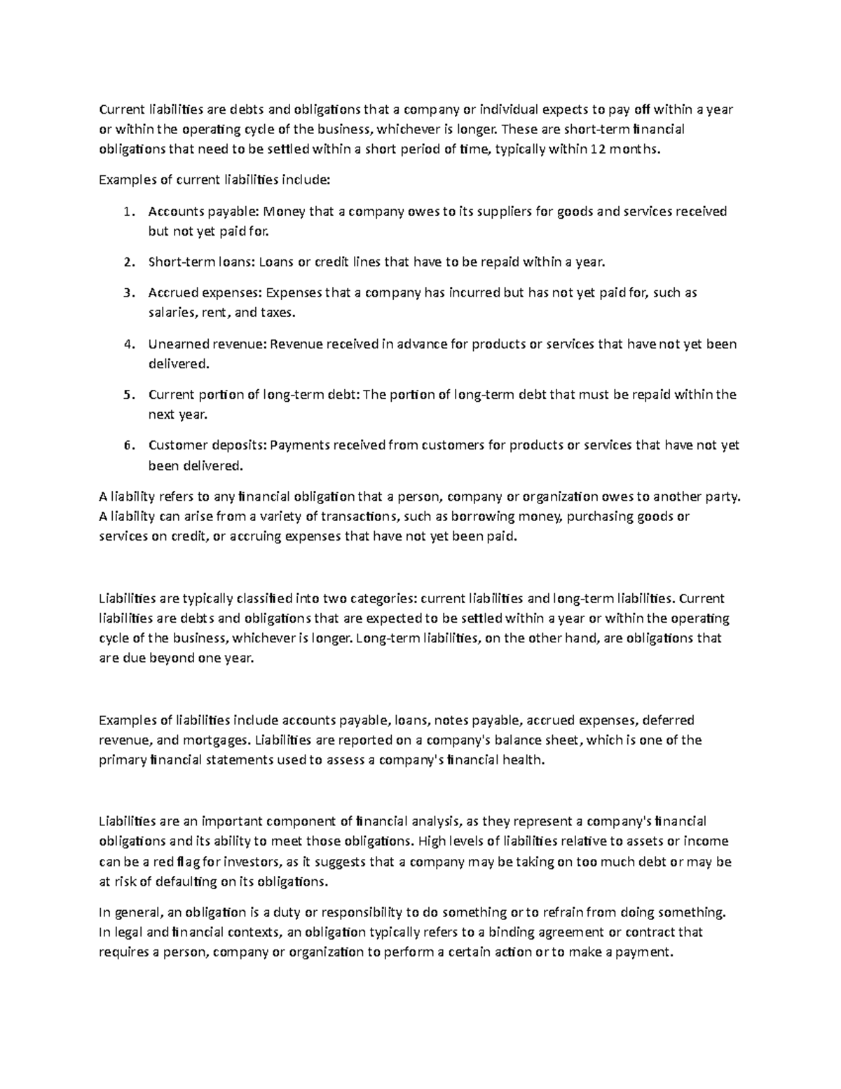 Current Liabilities These Are Short term Financial Obligations That