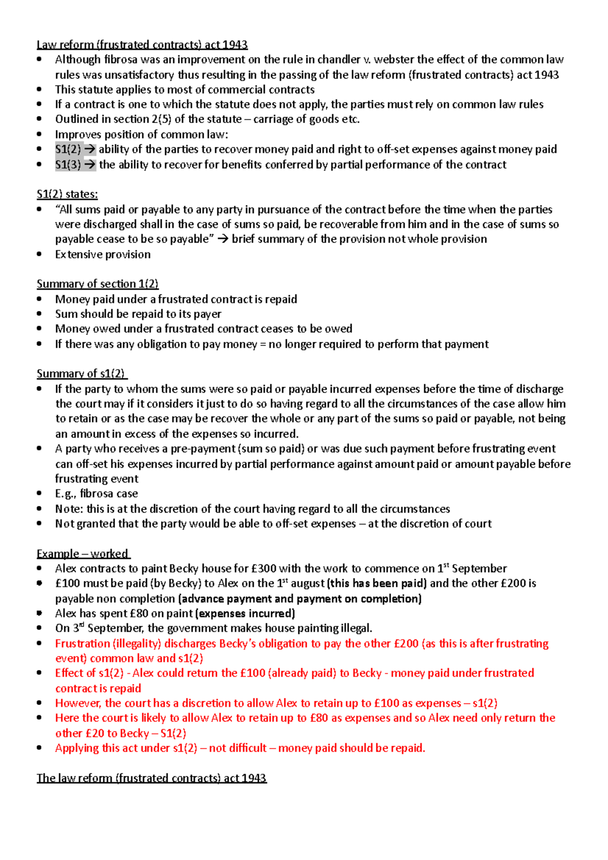27 - contract notes - Law reform (frustrated contracts) act 1943 ...