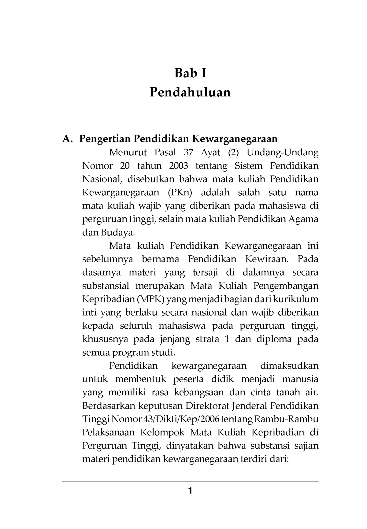 Pendidikan Kewarganegaraan Untuk Perguruan Tinggi (SD) - Bab I ...