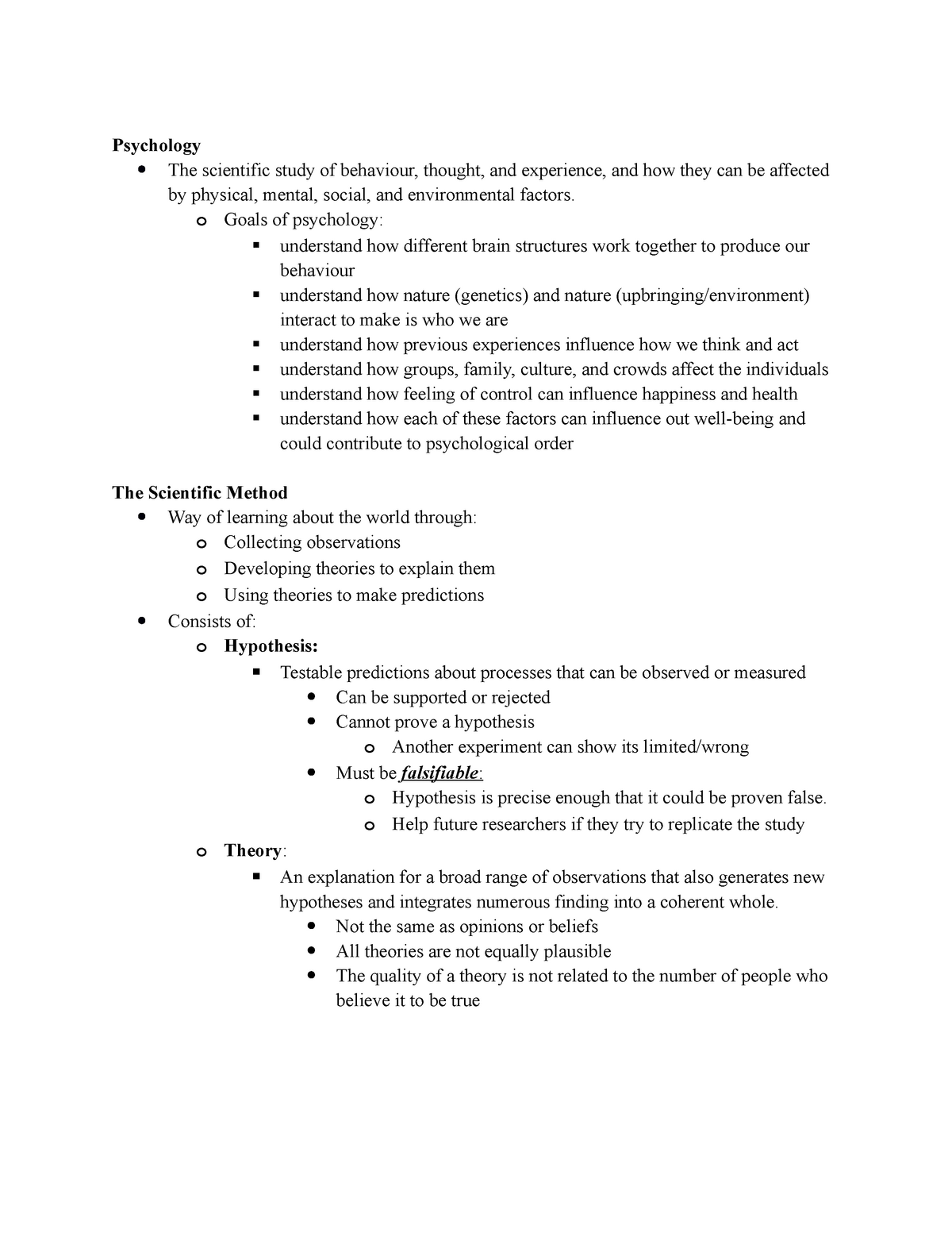 Psychology- Chapter 1 - Lecture Notes 1 - Psychology The Scientific ...