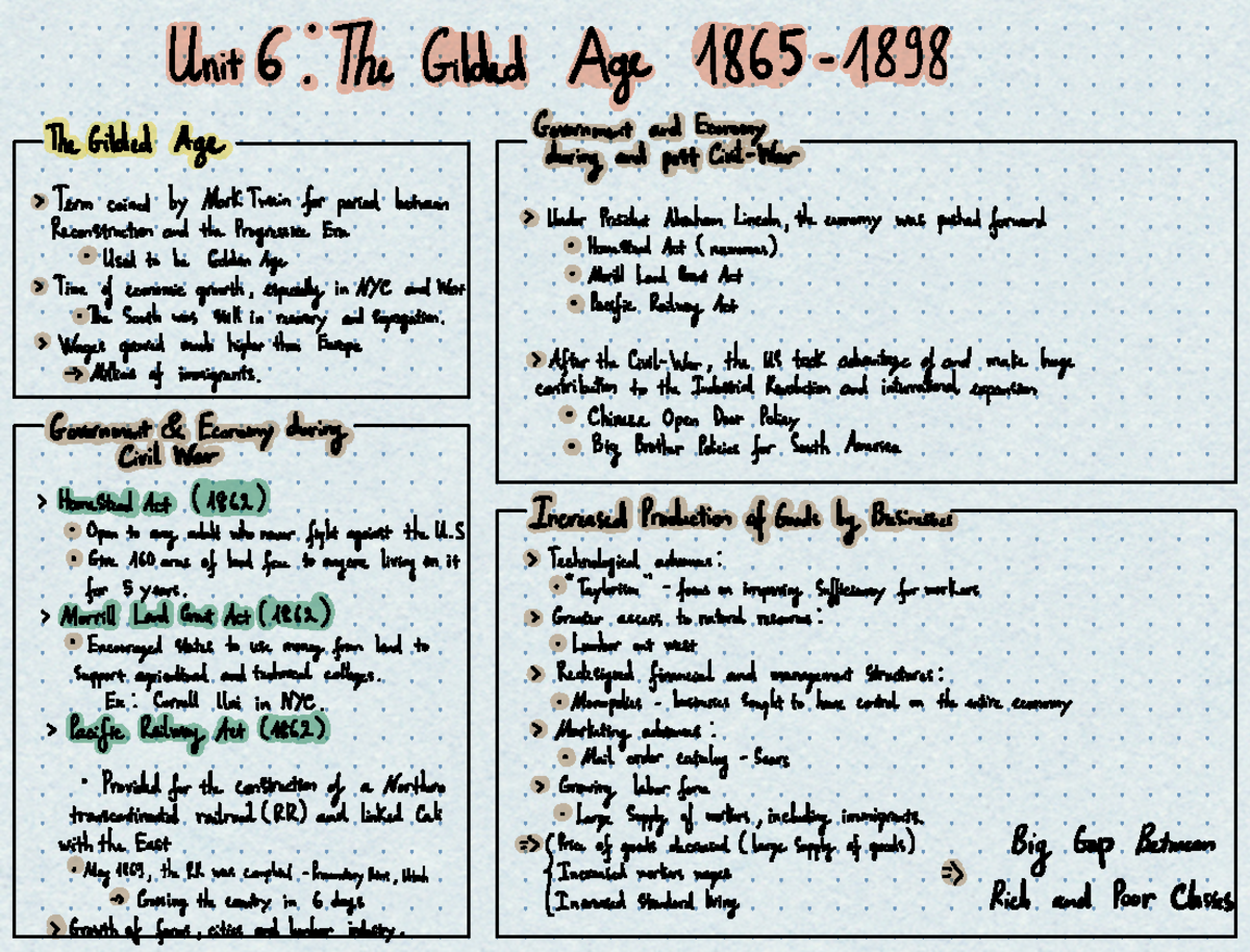 Unit 6 Notes AP US History summary for unit 6 Unit 6 The Gilded Age