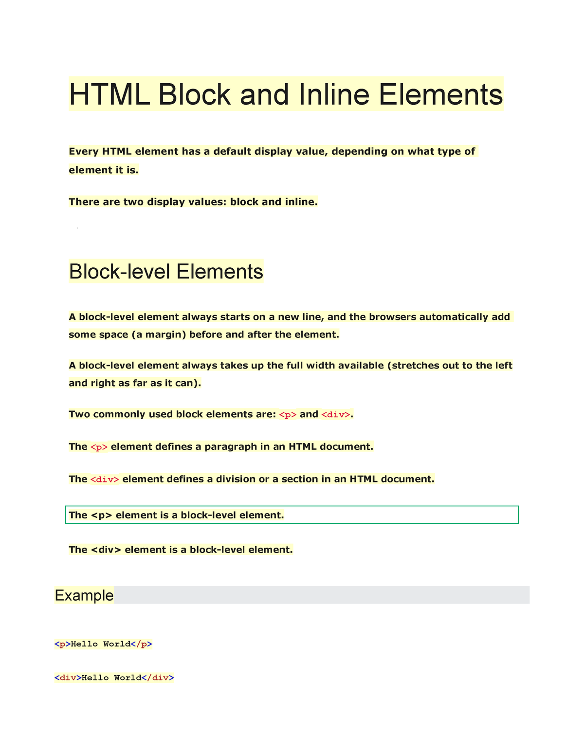 HTML Block And Inline Elements - There Are Two Display Values: Block ...