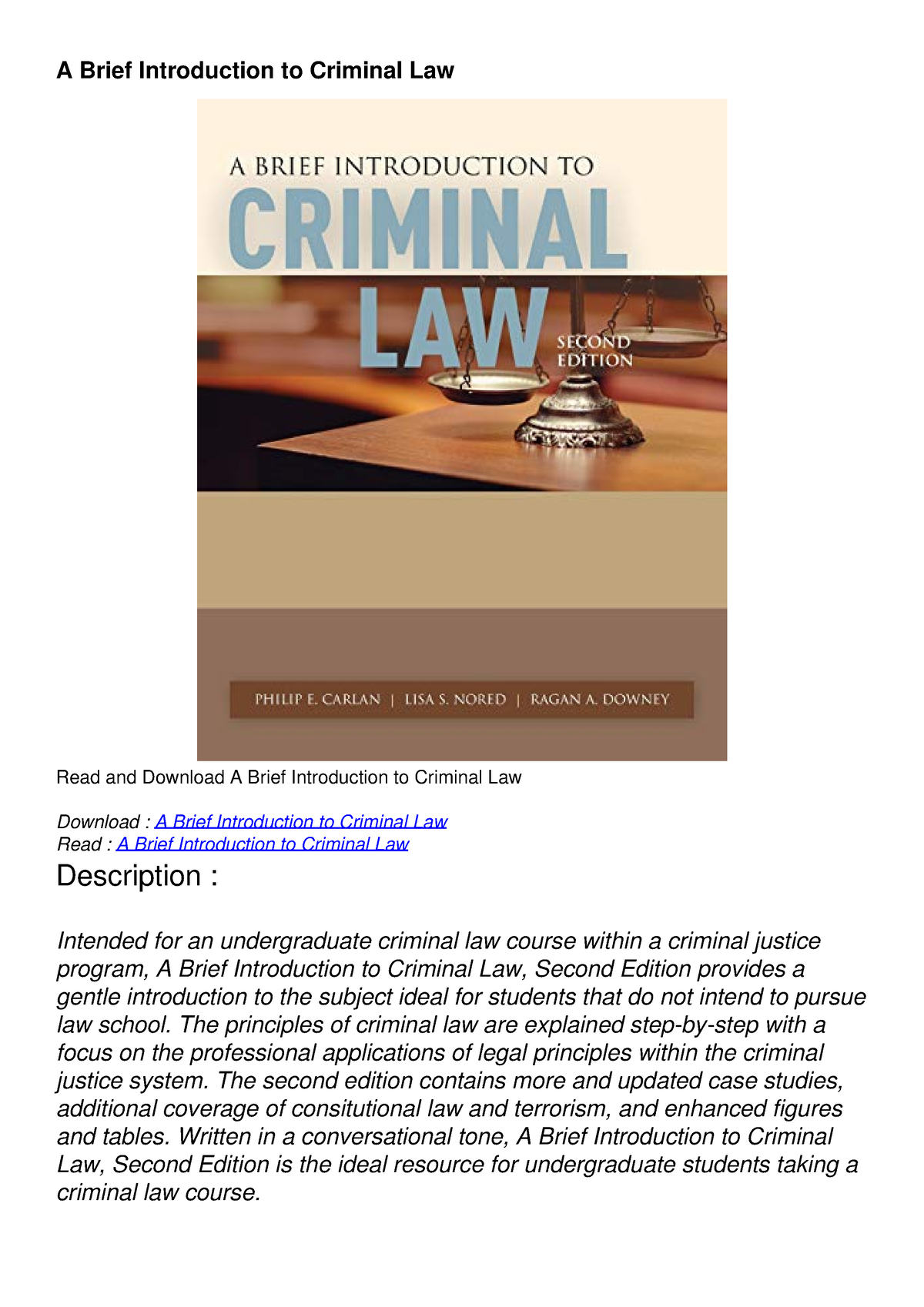 [READ DOWNLOAD] A Brief Introduction To Criminal Law - A Brief ...