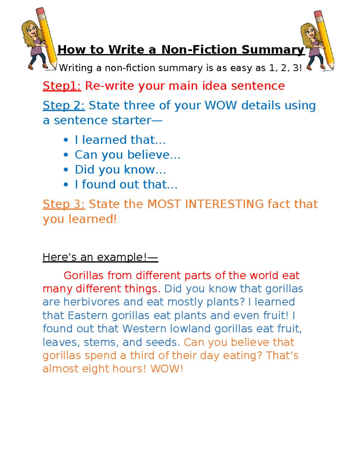 Non Fiction Summary Anchor Chart-1 - How to Write a Non-Fiction Summary ...