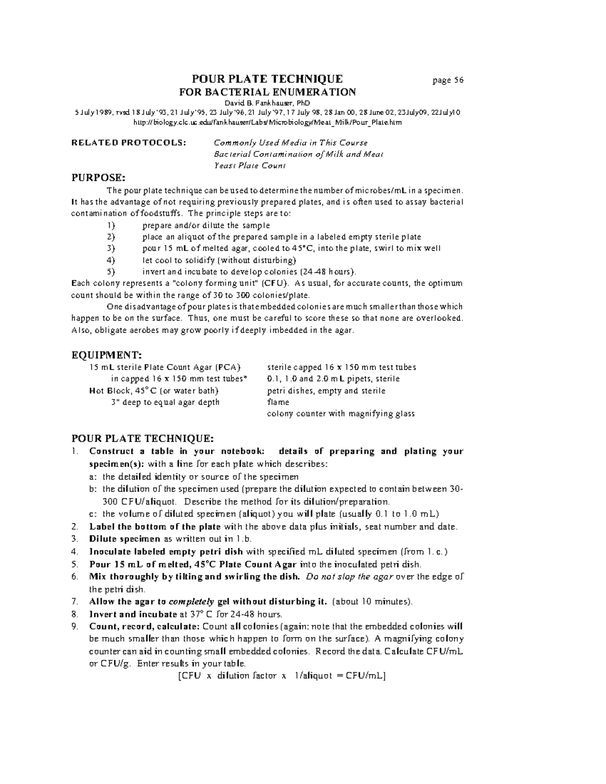 Pour Plate Method Lecture notes POUR PLATE TECHNIQUE page 56 FOR