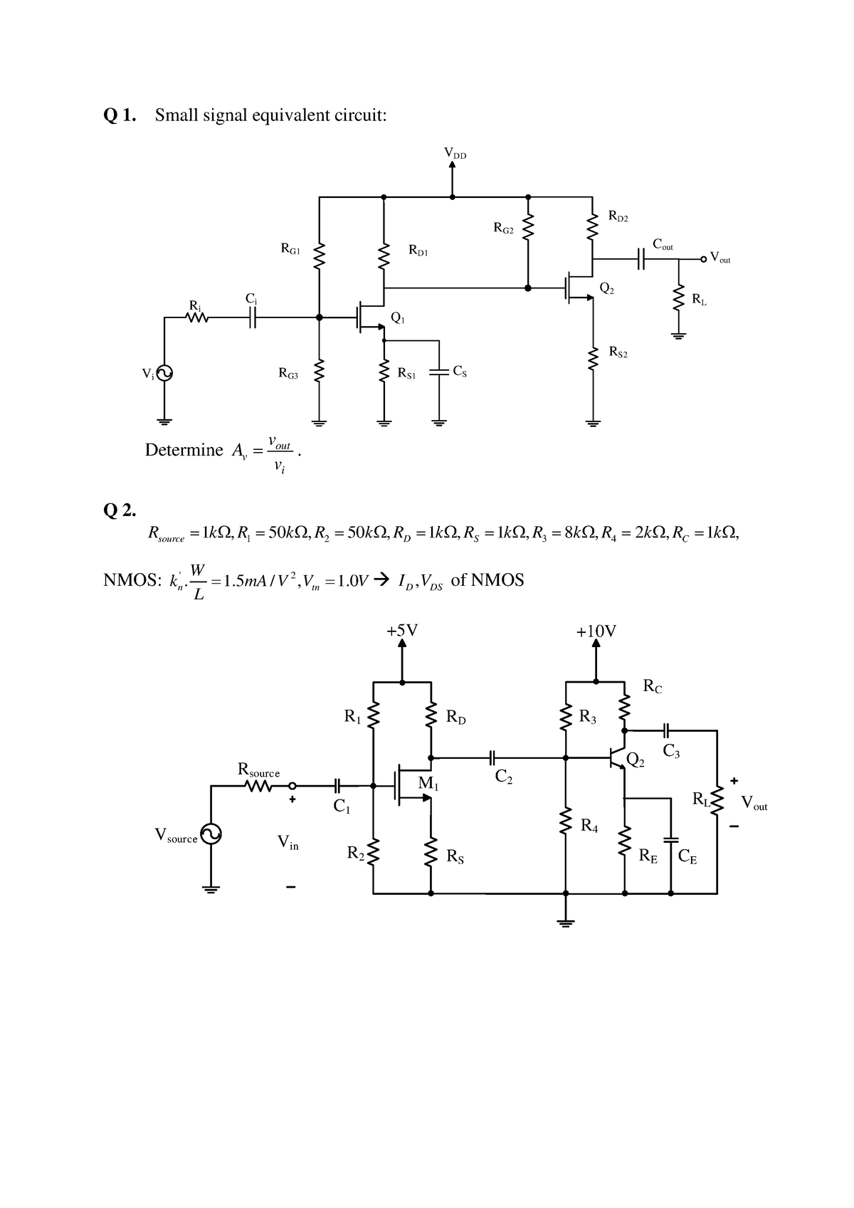 FET - bài tập về mosfet - Q 1. Small signal equivalent circuit: RD RG3 ...