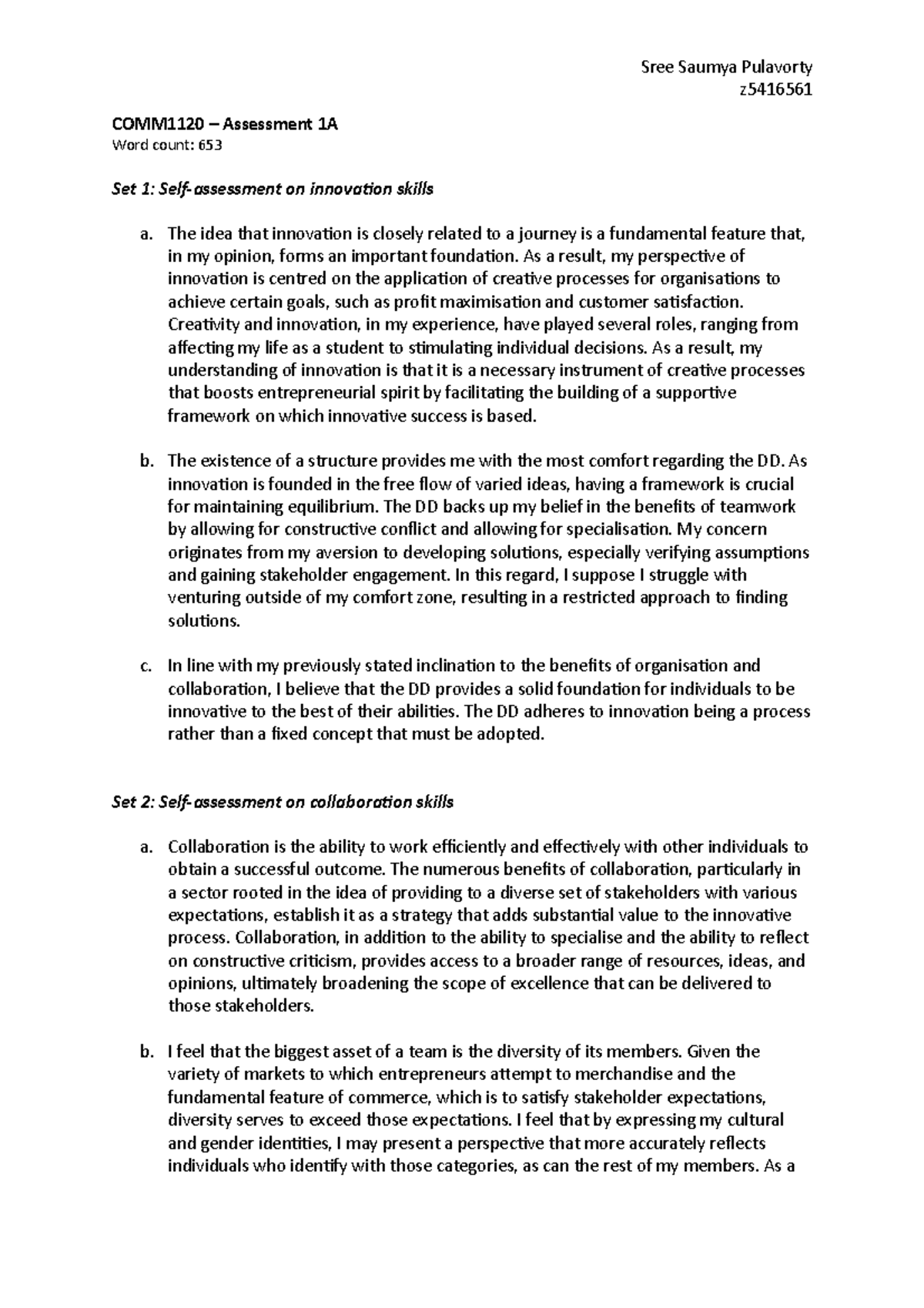 COMM1120 - 1A - Goal-setting Task - Sree Saumya Pulavorty Z COMM1120 ...