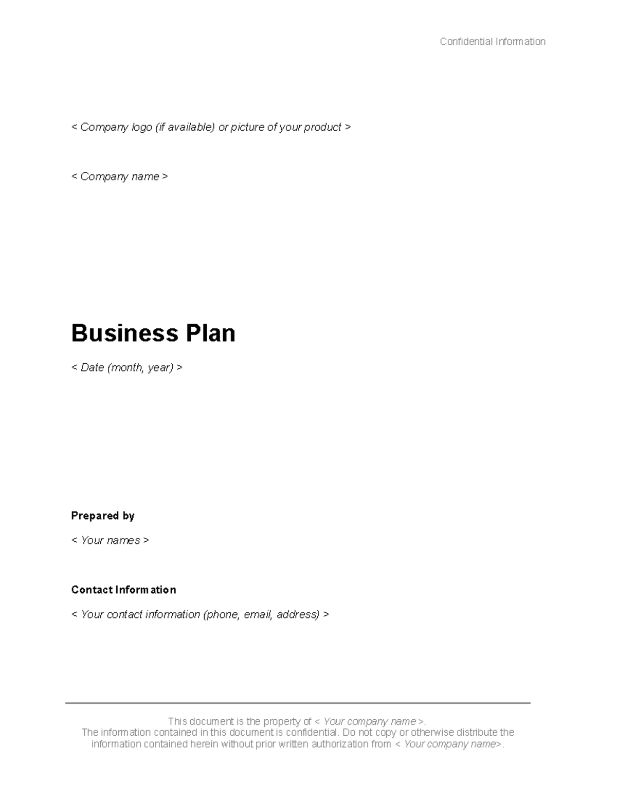 Business-Plan and market plan - Format - Confidential Information