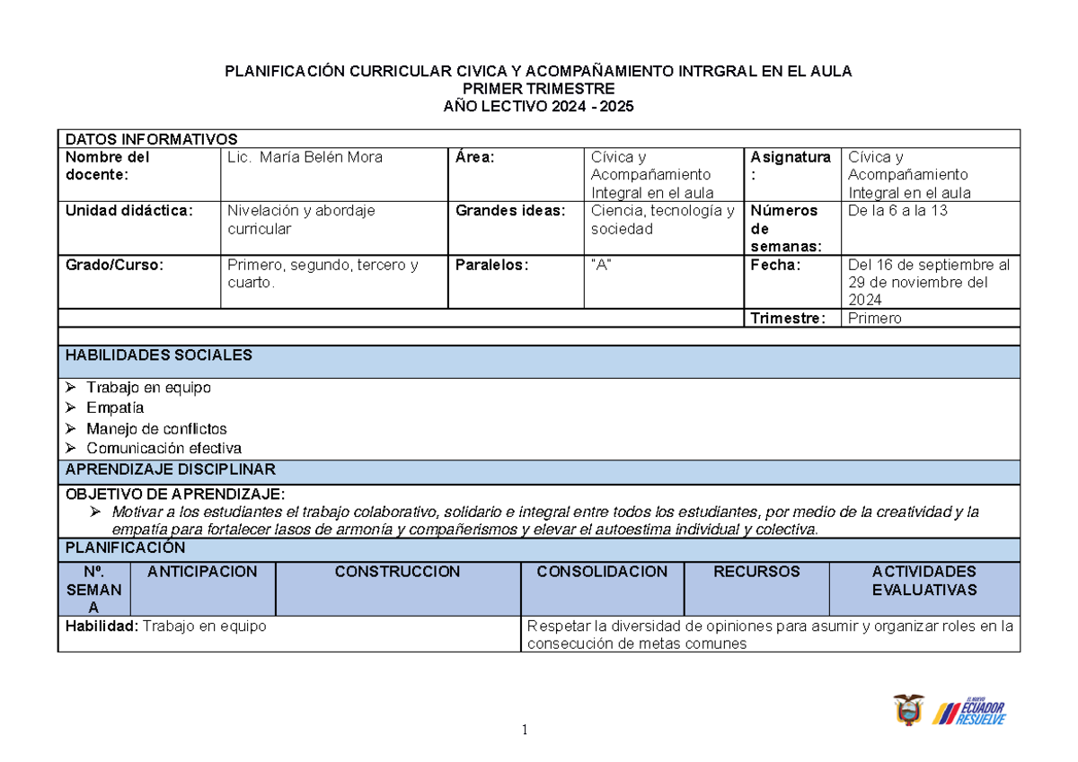 1er Trimestre Acompañemiento- Civica - PLANIFICACIÓN CURRICULAR CIVICA ...
