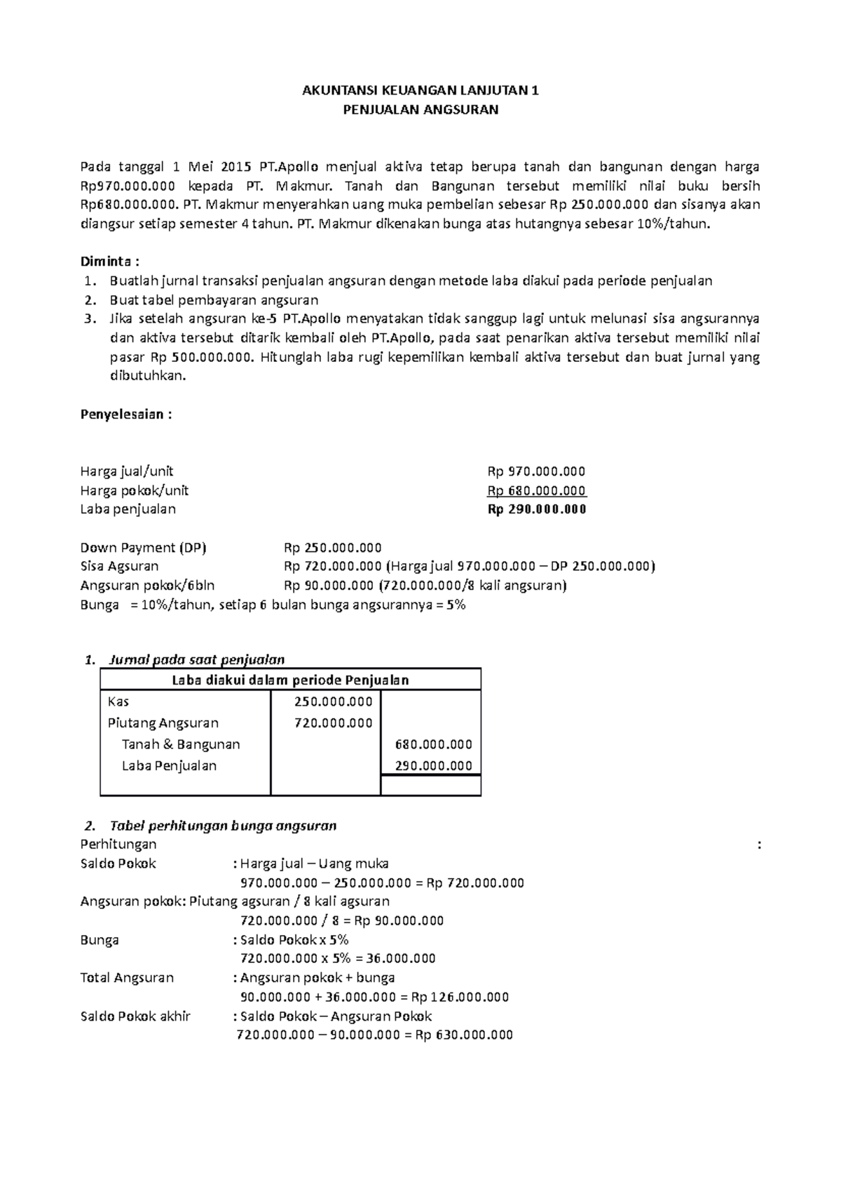 Soljwb Penjualan Angsuran - PT. Apollo - AKUNTANSI KEUANGAN LANJUTAN 1 ...